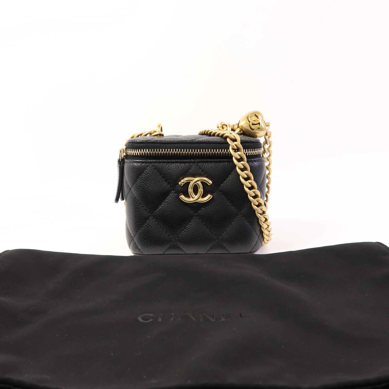 CHANEL 牛皮皮革Vanity Case金扣鏈帶肩背袋
