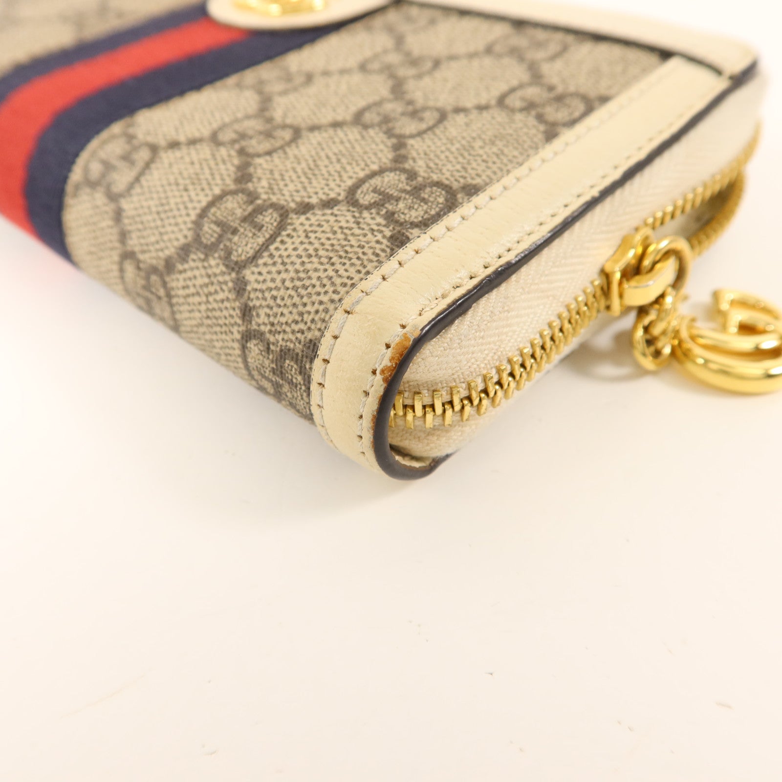 GUCCI 塗層帆布/牛皮皮革Zipper Long Wallet金扣拉鏈長錢包