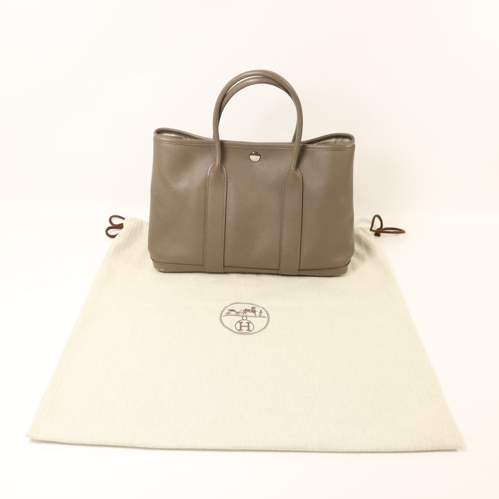 HERMES 【激減優惠】Epsom皮革Garden Party TPM銀扣手挽袋Etain