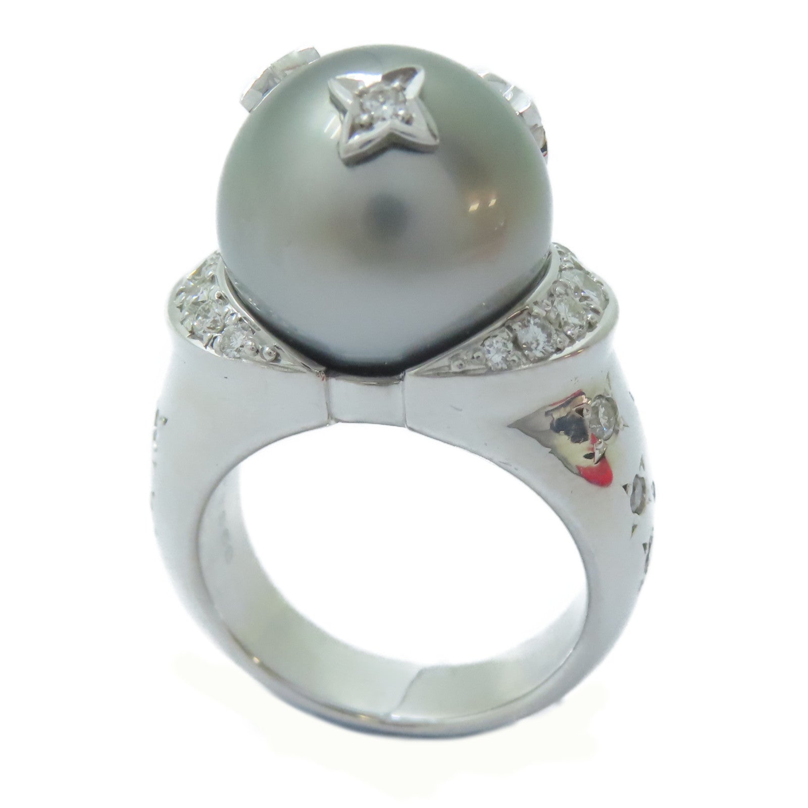 JEWELRY 18K白金Pearl Ring 14.3mm珍珠/0.668ct鑽石戒指US#6.75