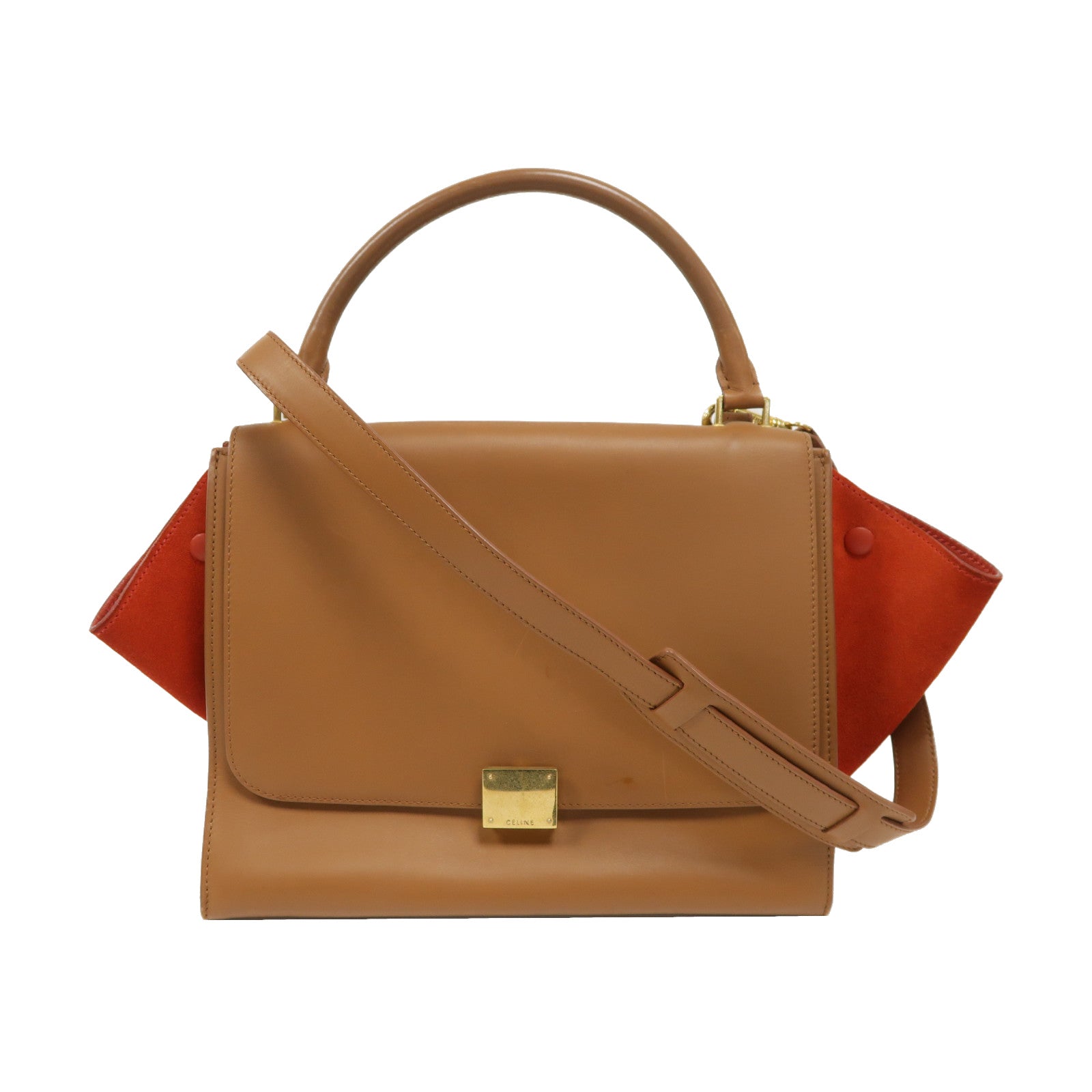CELINE 牛皮皮革Trapeze金扣手挽肩背兩用袋啡色