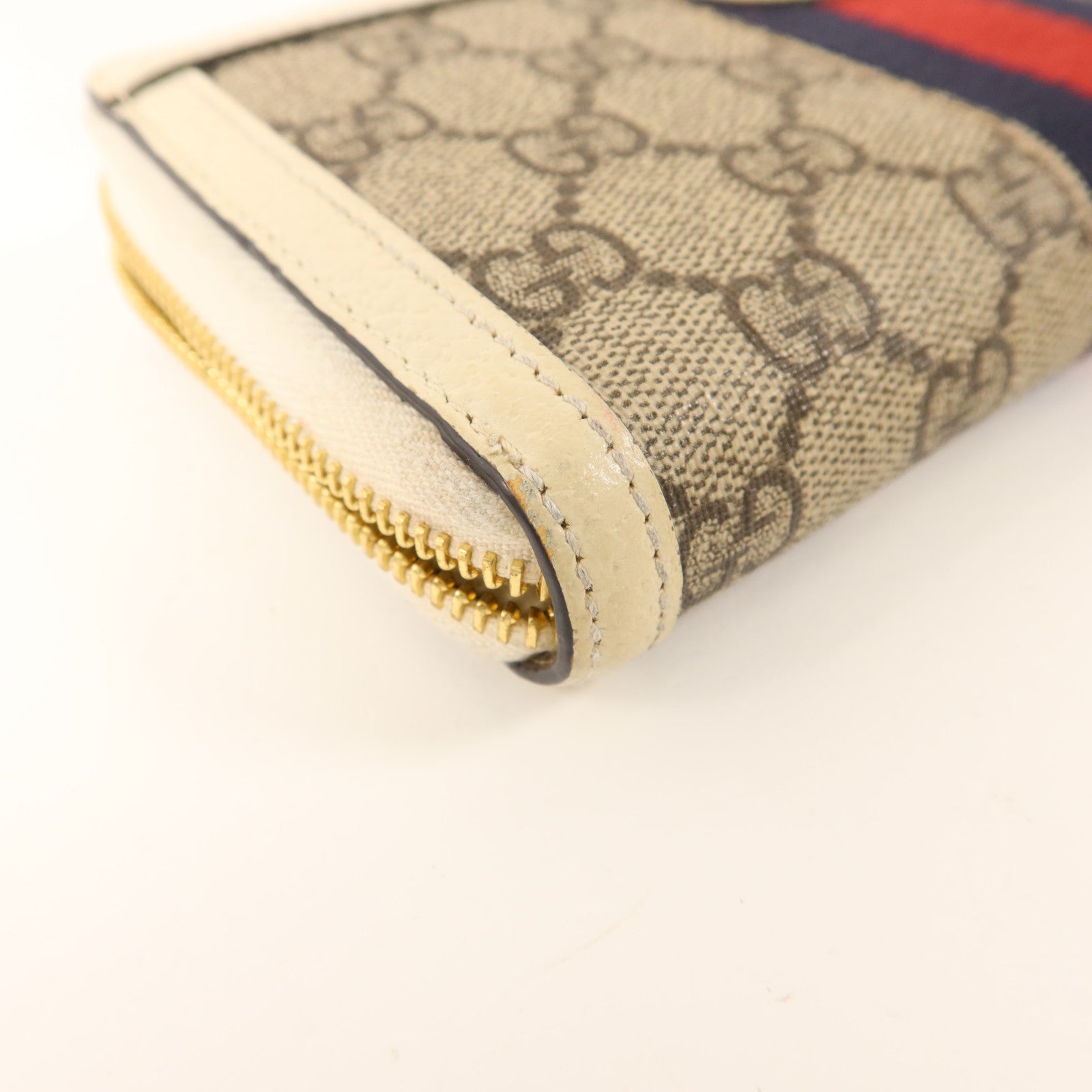 GUCCI 塗層帆布/牛皮皮革Zipper Long Wallet金扣拉鏈長錢包