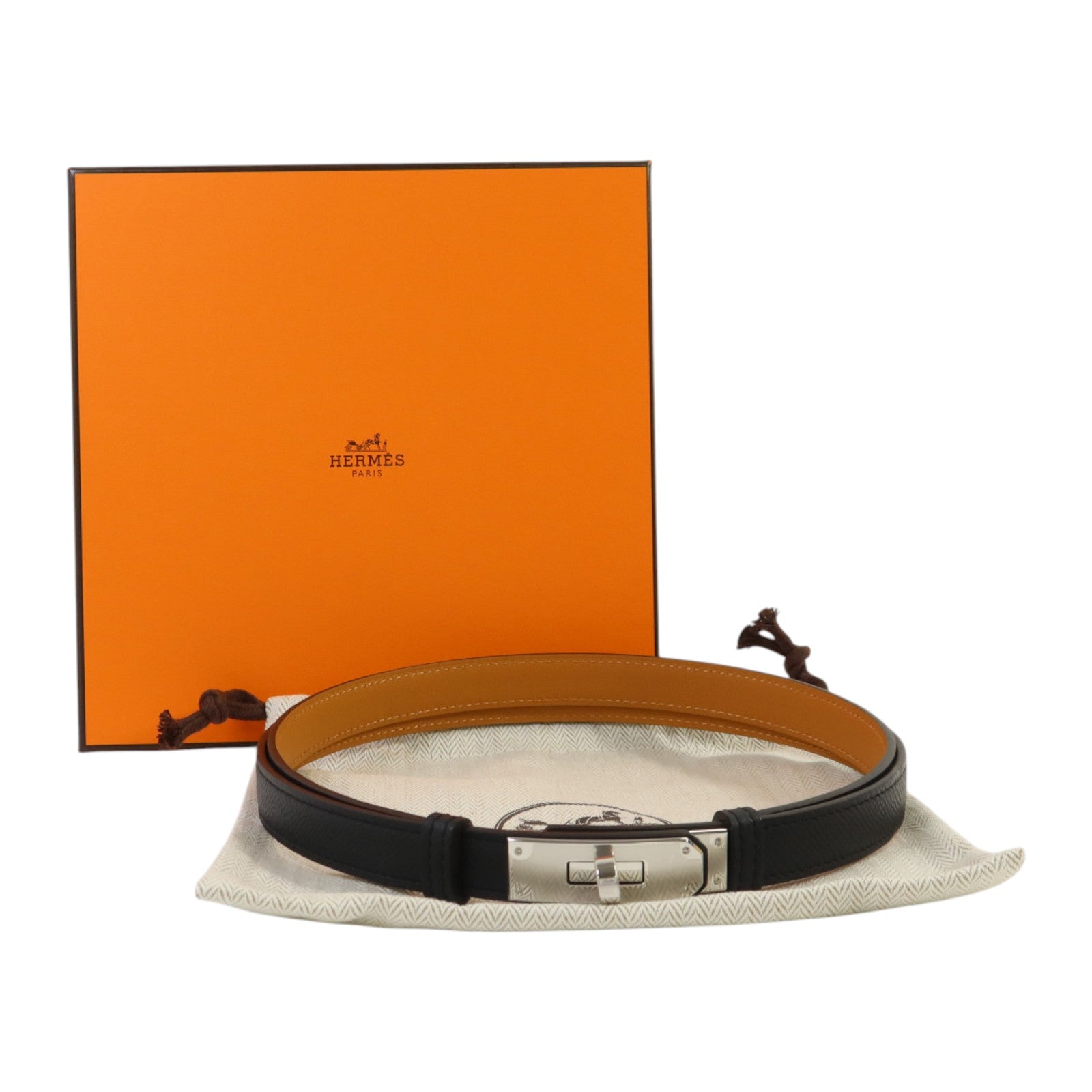 HERMES Epsom皮革Kelly 18 Belt銀扣皮帶Noir