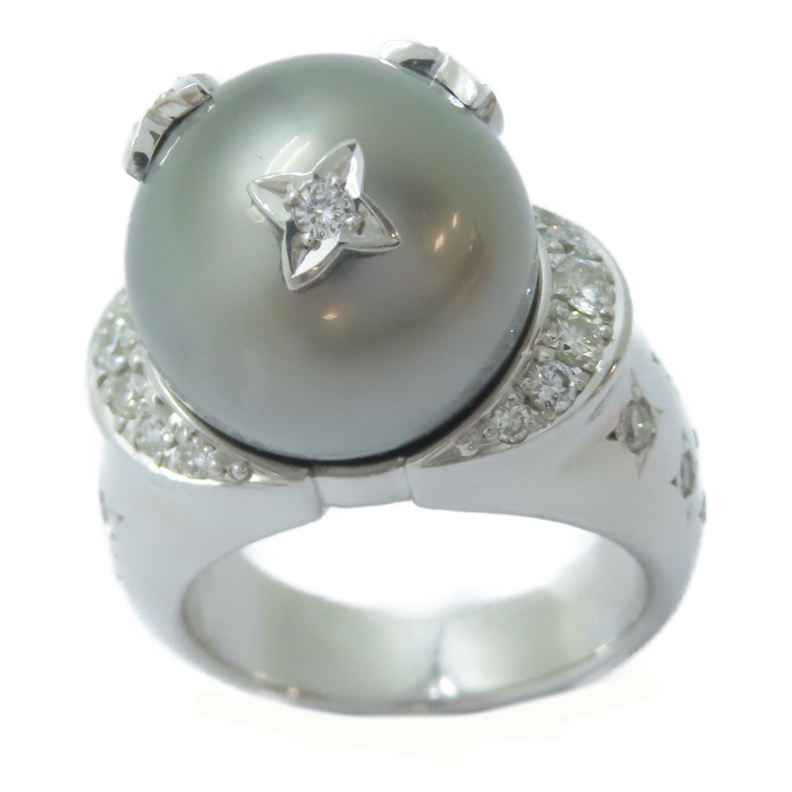 JEWELRY 18K白金Pearl Ring 14.3mm珍珠/0.668ct鑽石戒指US#6.75