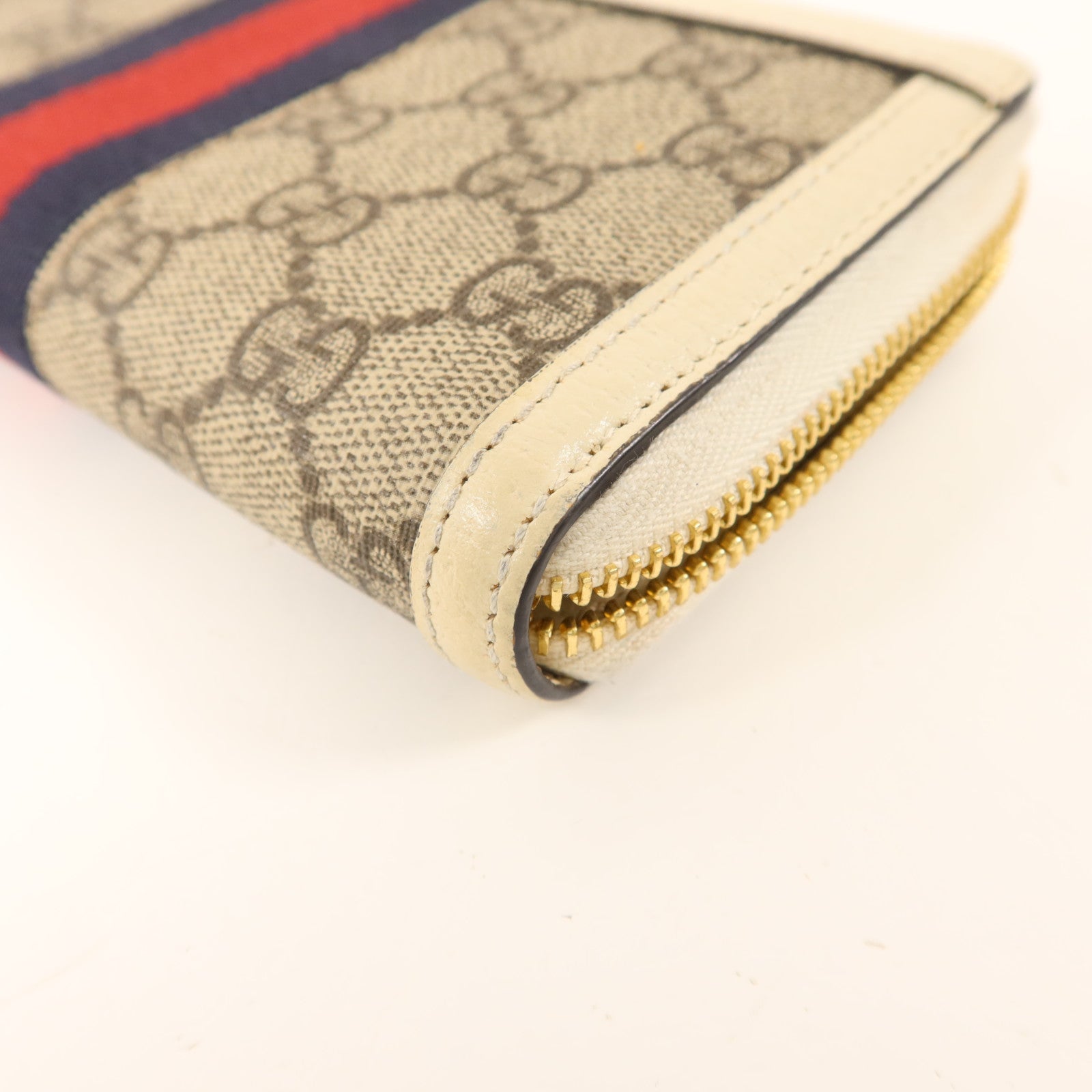 GUCCI 塗層帆布/牛皮皮革Zipper Long Wallet金扣拉鏈長錢包