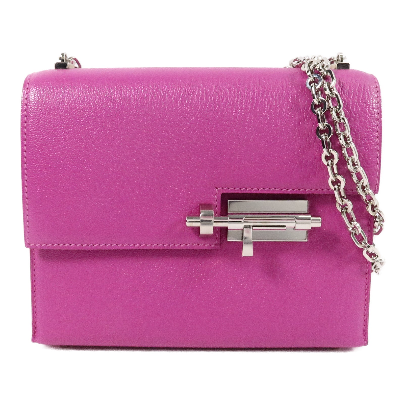 HERMES Chevre皮革Verrou Mini鏈帶肩背袋Rose Purple