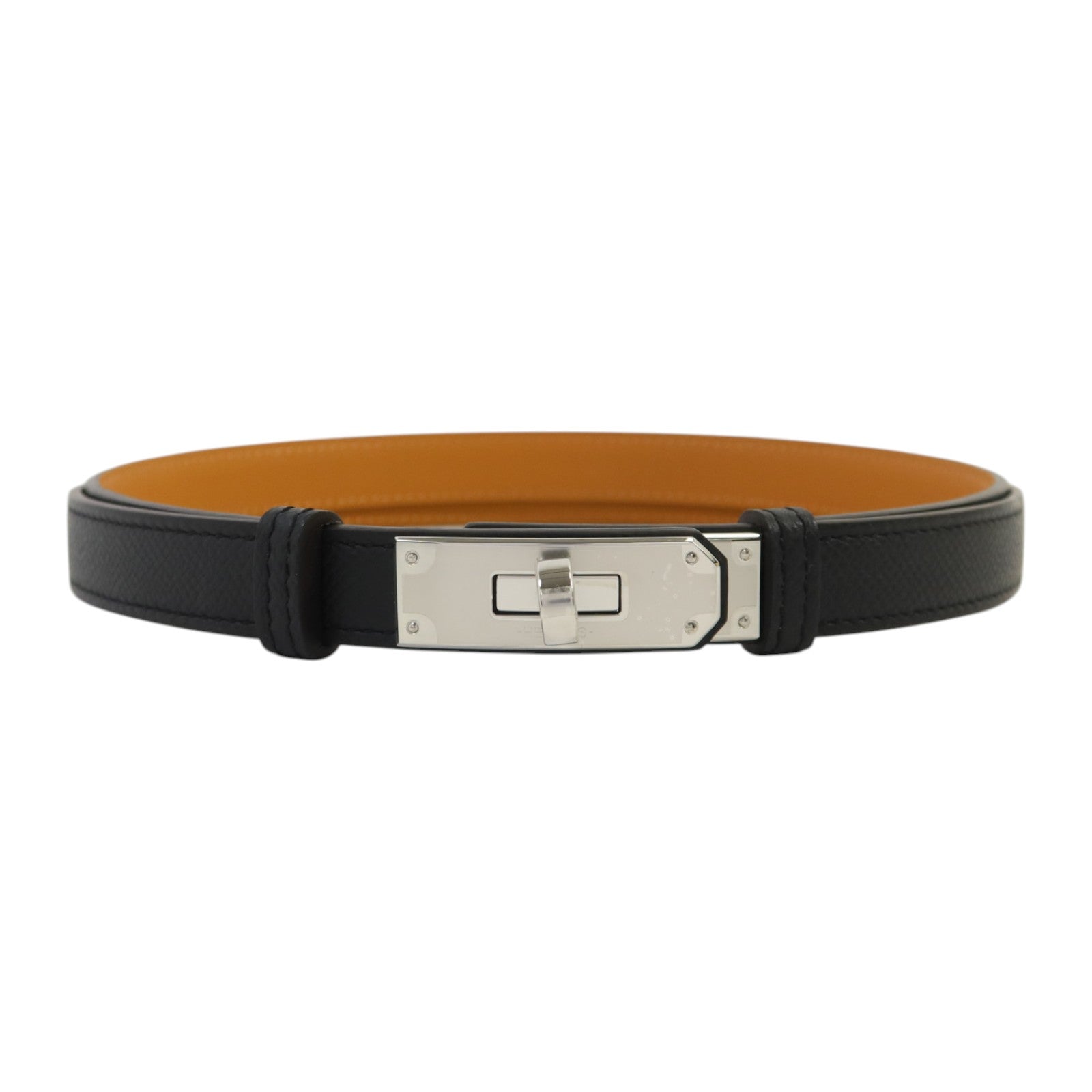 HERMES Epsom皮革Kelly 18 Belt銀扣皮帶Noir