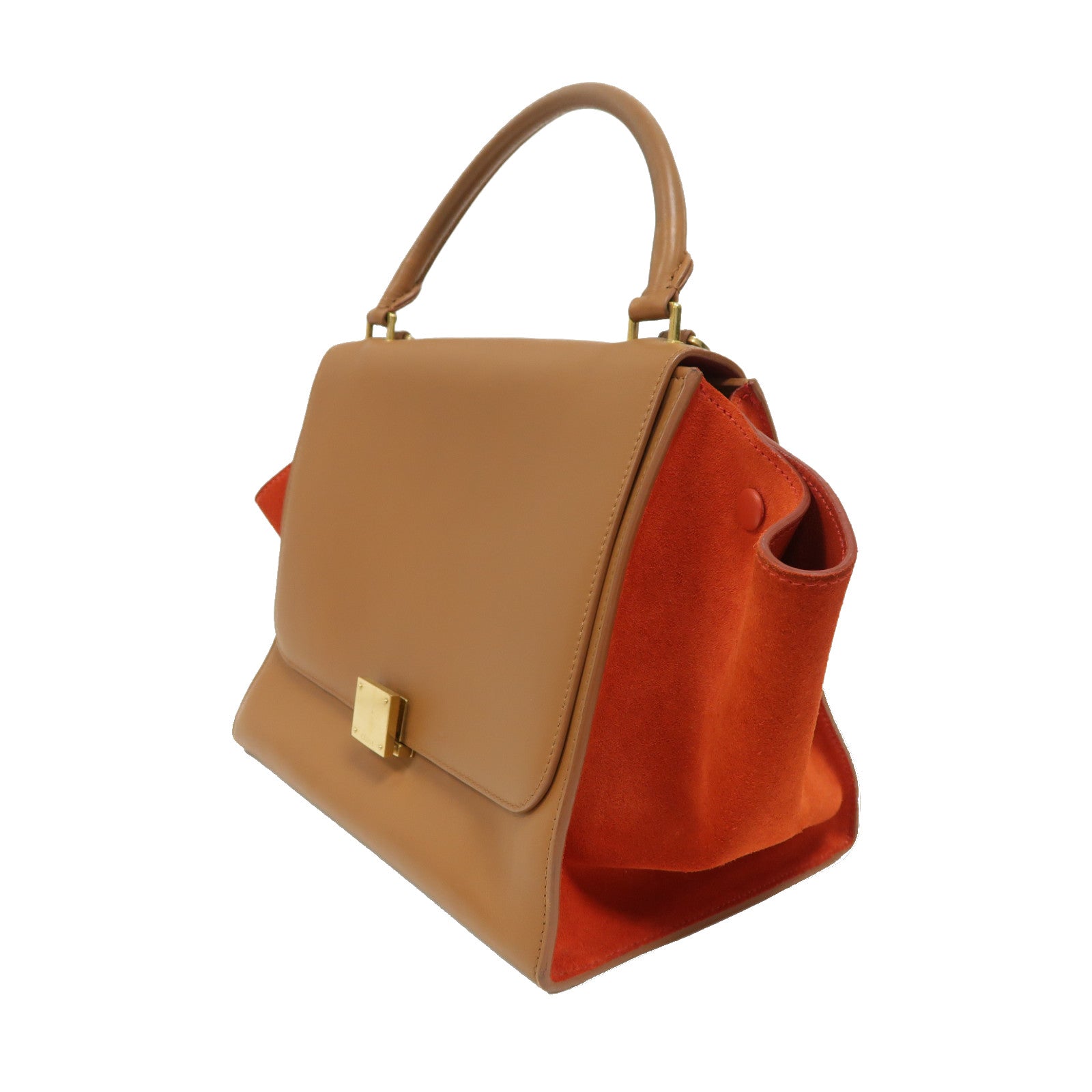 CELINE 牛皮皮革Trapeze金扣手挽肩背兩用袋啡色