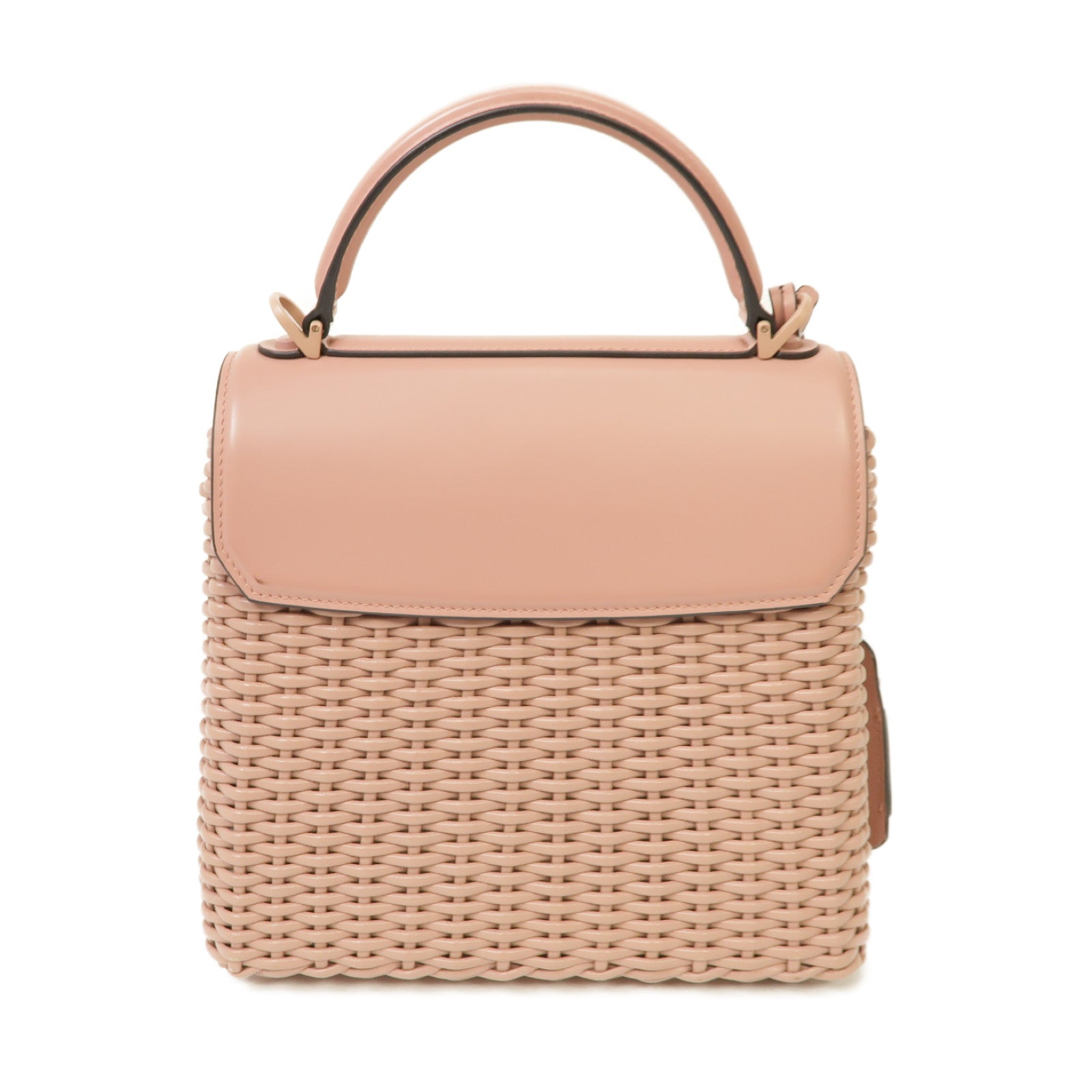 Salvatore Ferragamo 牛皮皮革Gancini Wicker銀扣手挽肩背兩用袋粉紅色