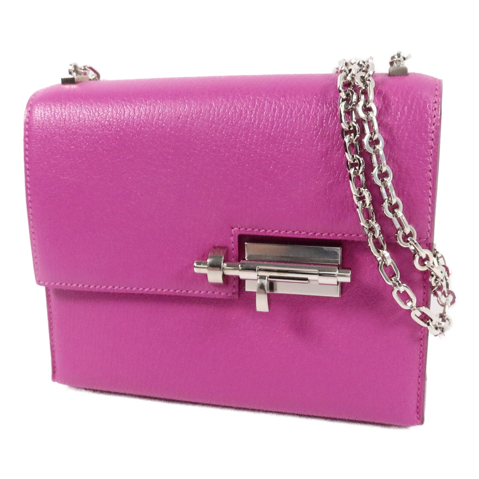 HERMES Chevre皮革Verrou Mini鏈帶肩背袋Rose Purple