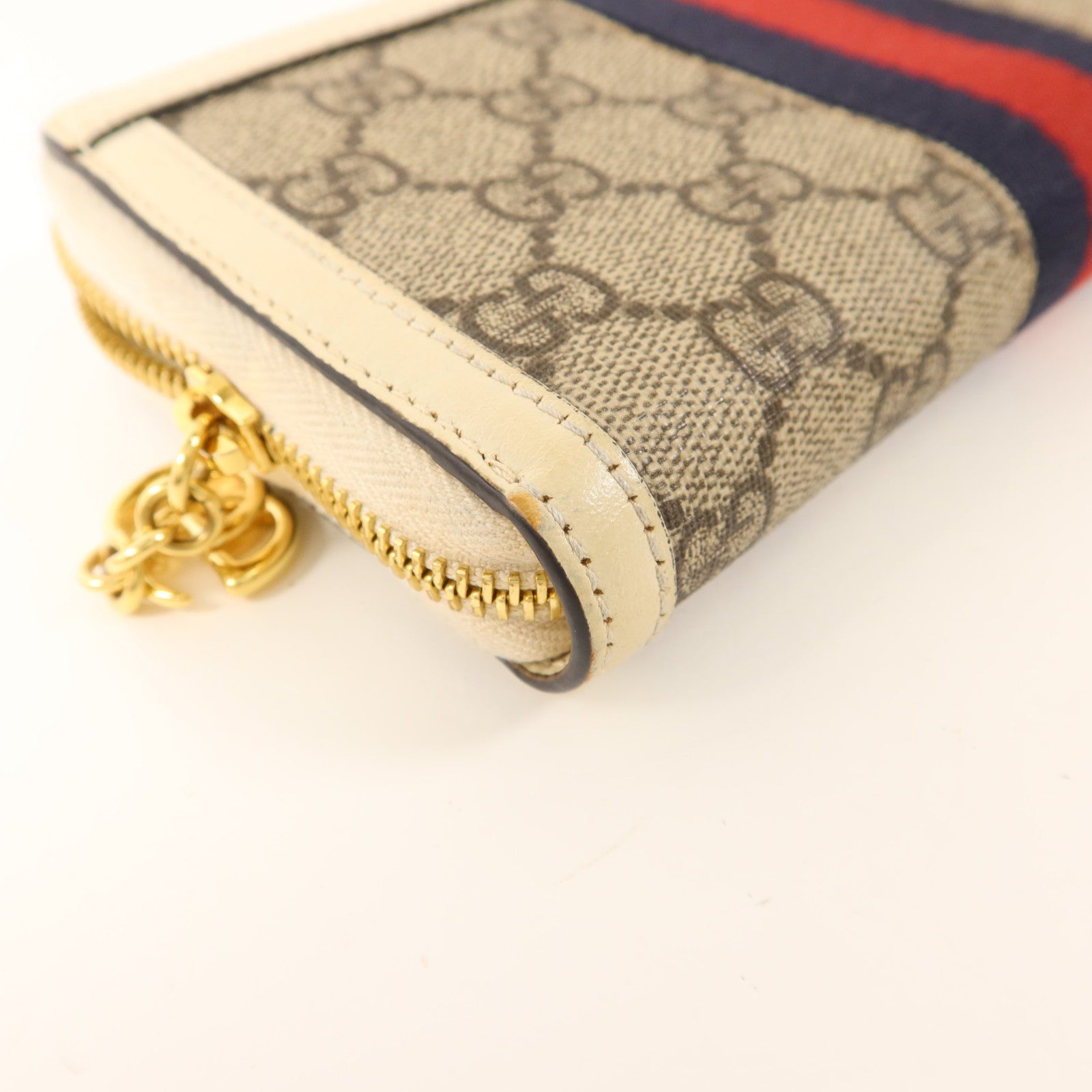 GUCCI 塗層帆布/牛皮皮革Zipper Long Wallet金扣拉鏈長錢包
