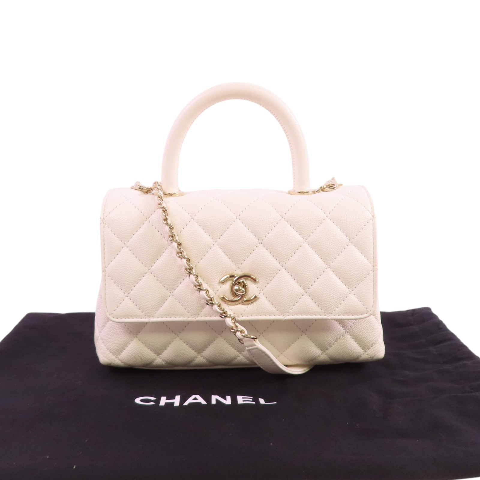 CHANEL 牛皮皮革CoCo Handle 2Way Shoulder Bag金扣鏈帶手挽肩背兩用袋