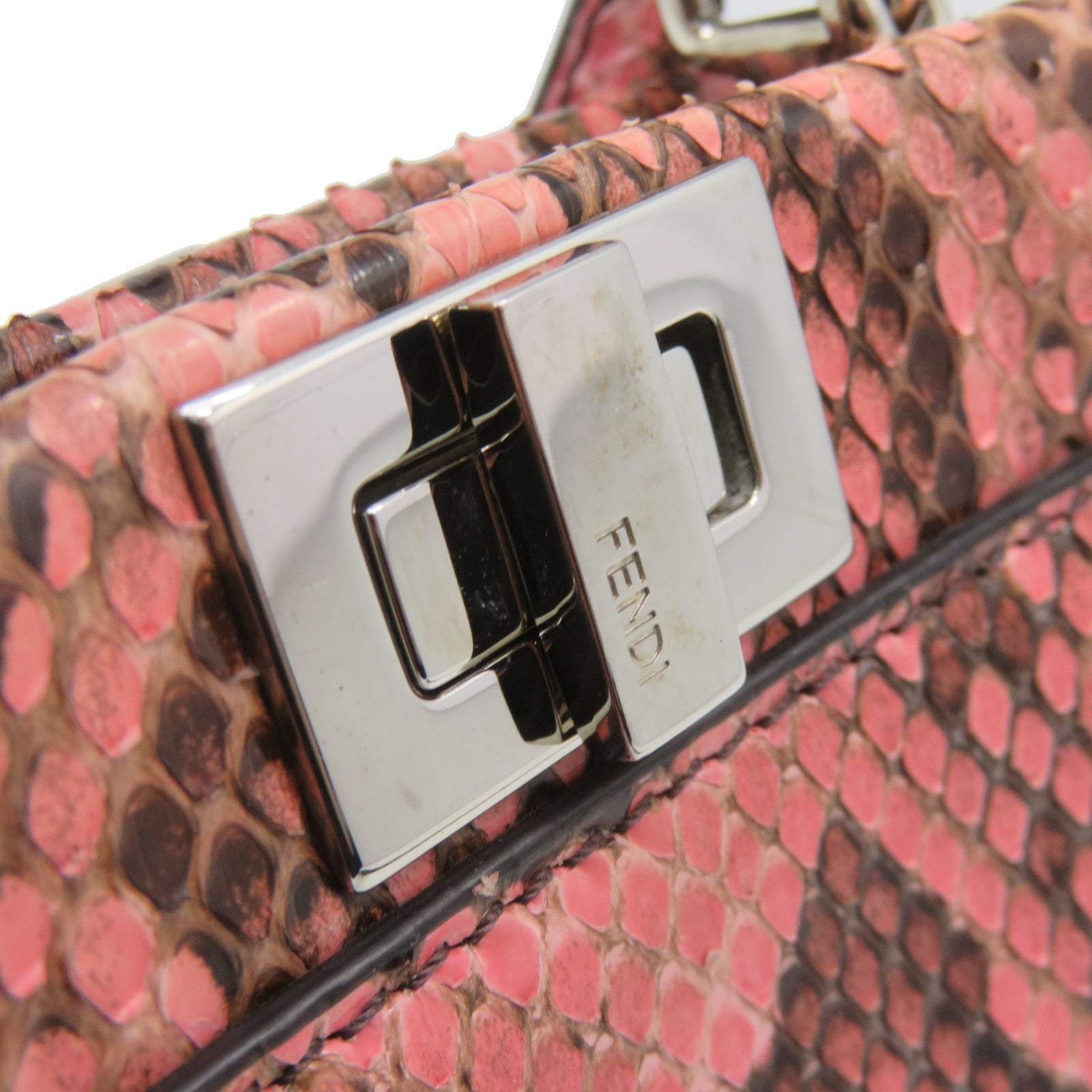 FENDI 蛇皮皮革Micro Peekaboo 2 way Shoulder Bag手挽肩背兩用袋粉紅色
