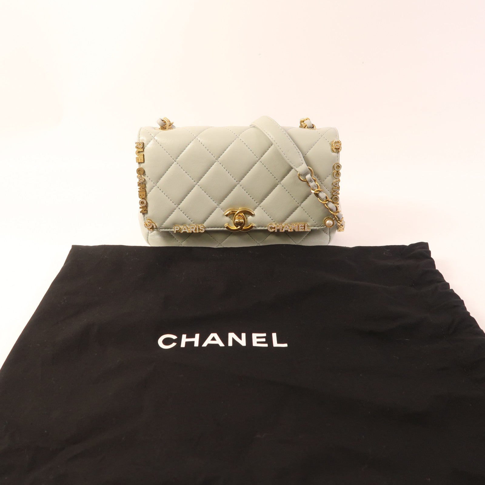 CHANEL 羊皮皮革Chain Shoulder金扣鏈帶肩背袋