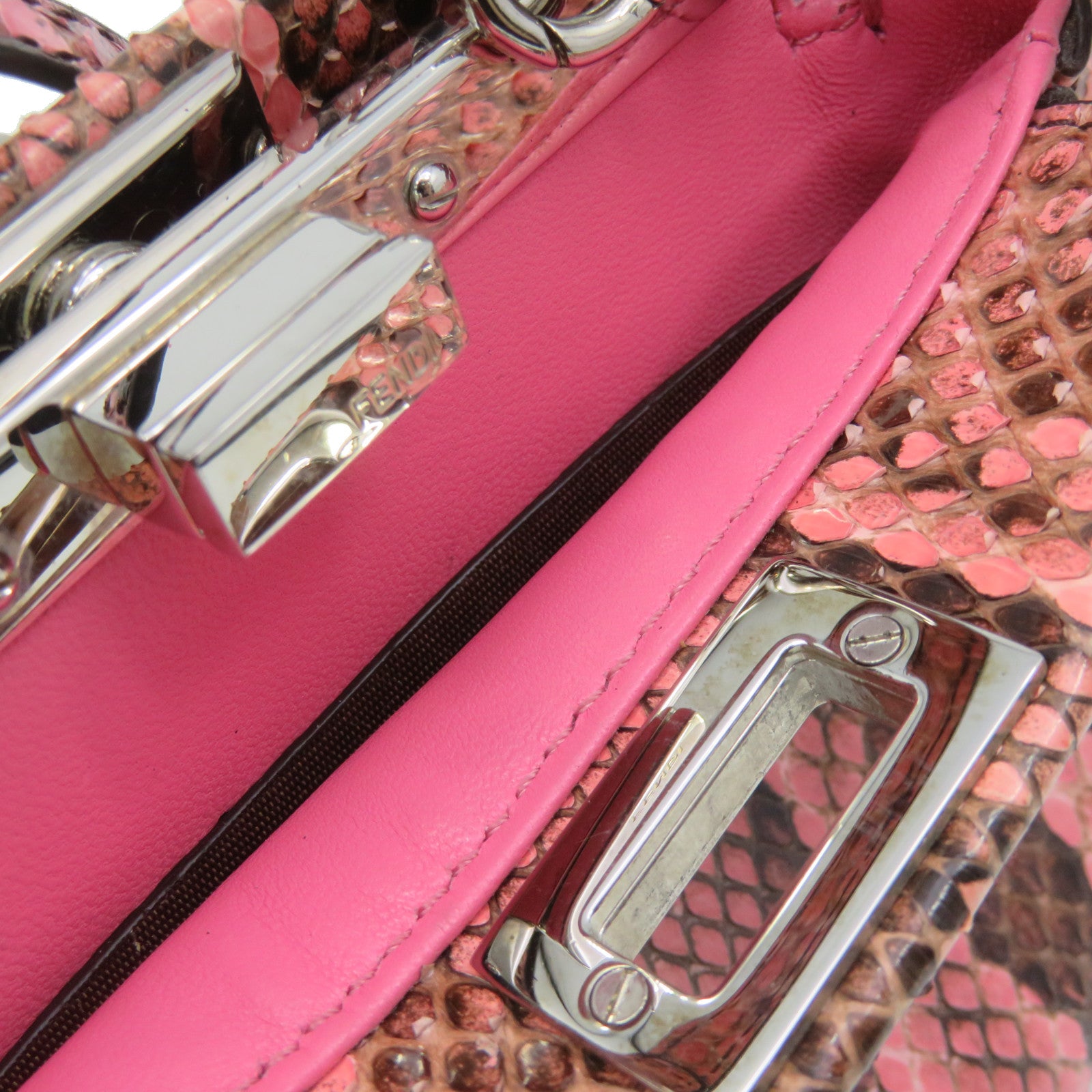 FENDI 蛇皮皮革Micro Peekaboo 2 way Shoulder Bag手挽肩背兩用袋粉紅色