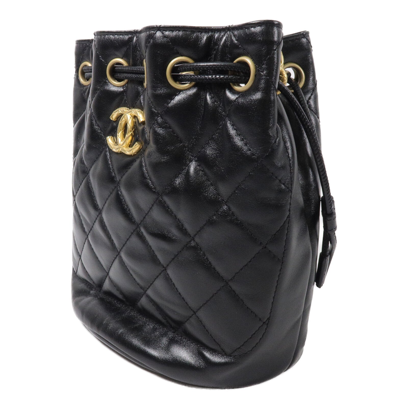 CHANEL 牛皮皮革Drawstring Bucket Bag鏈帶肩背袋