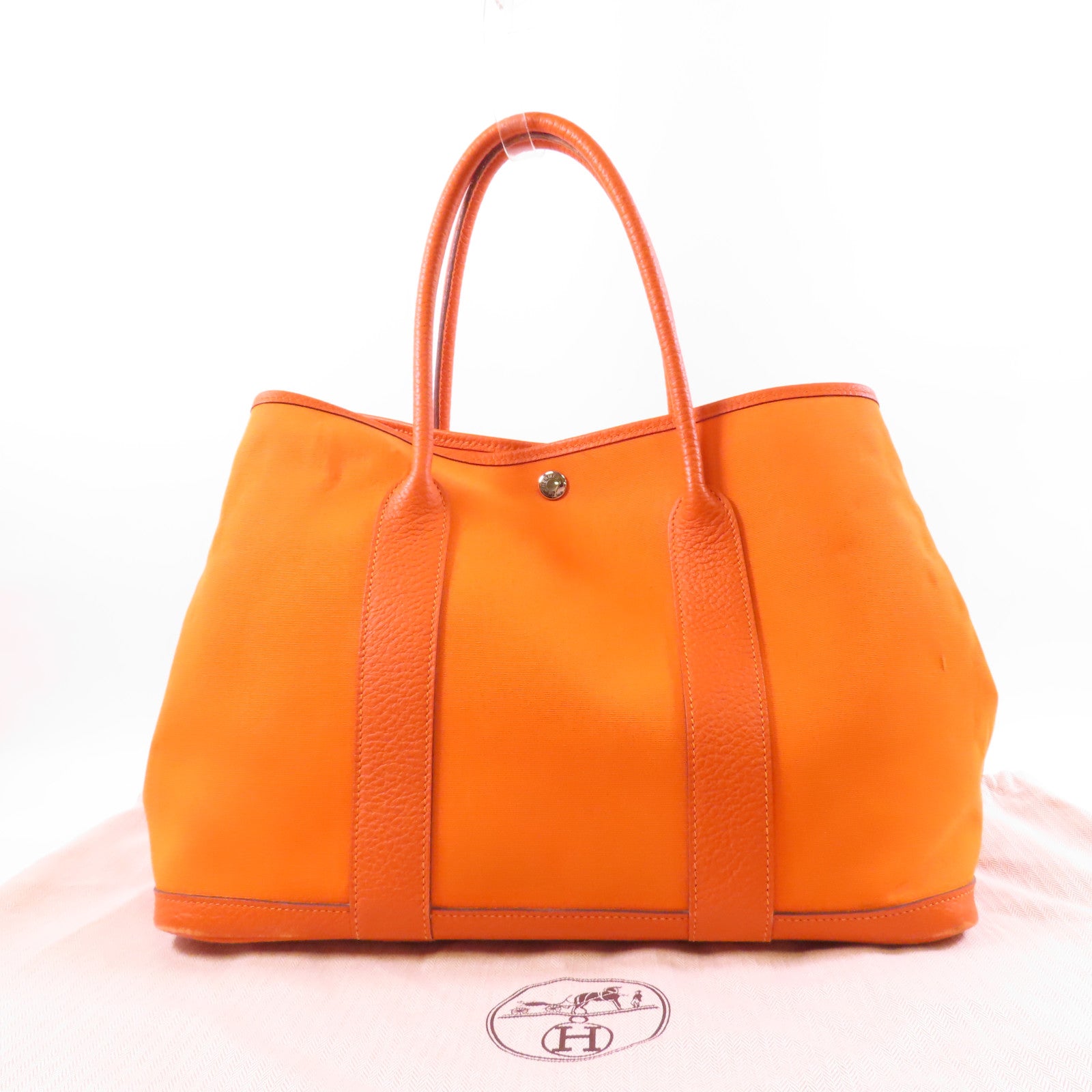 HERMES PHW Garden Party PM Tote Bag Hand Bag Canvas Orange
