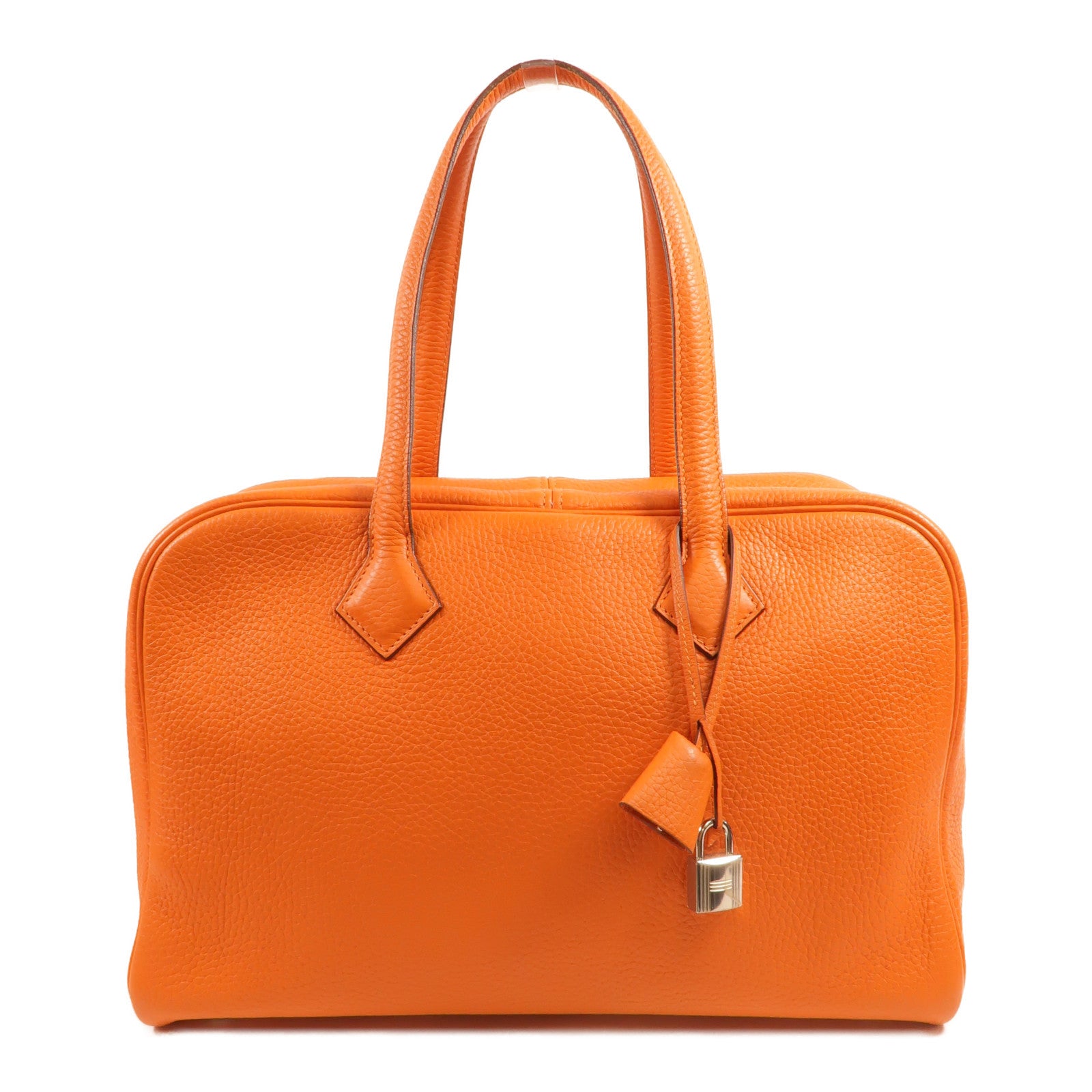 HERMES Clemence皮革Victoria 35手挽袋Orange