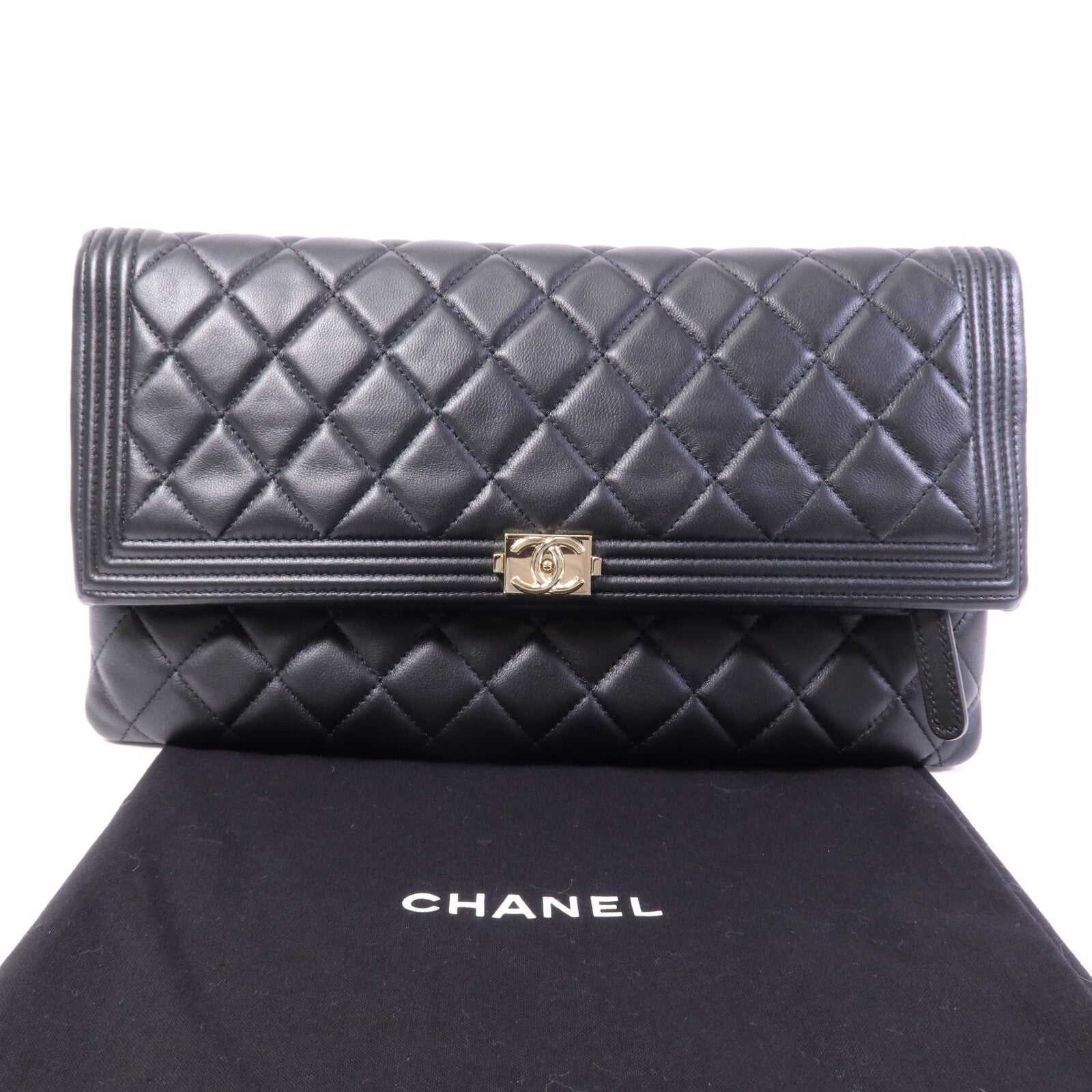 CHANEL 羊皮皮革Boy Chanel Clutch金扣手拿包