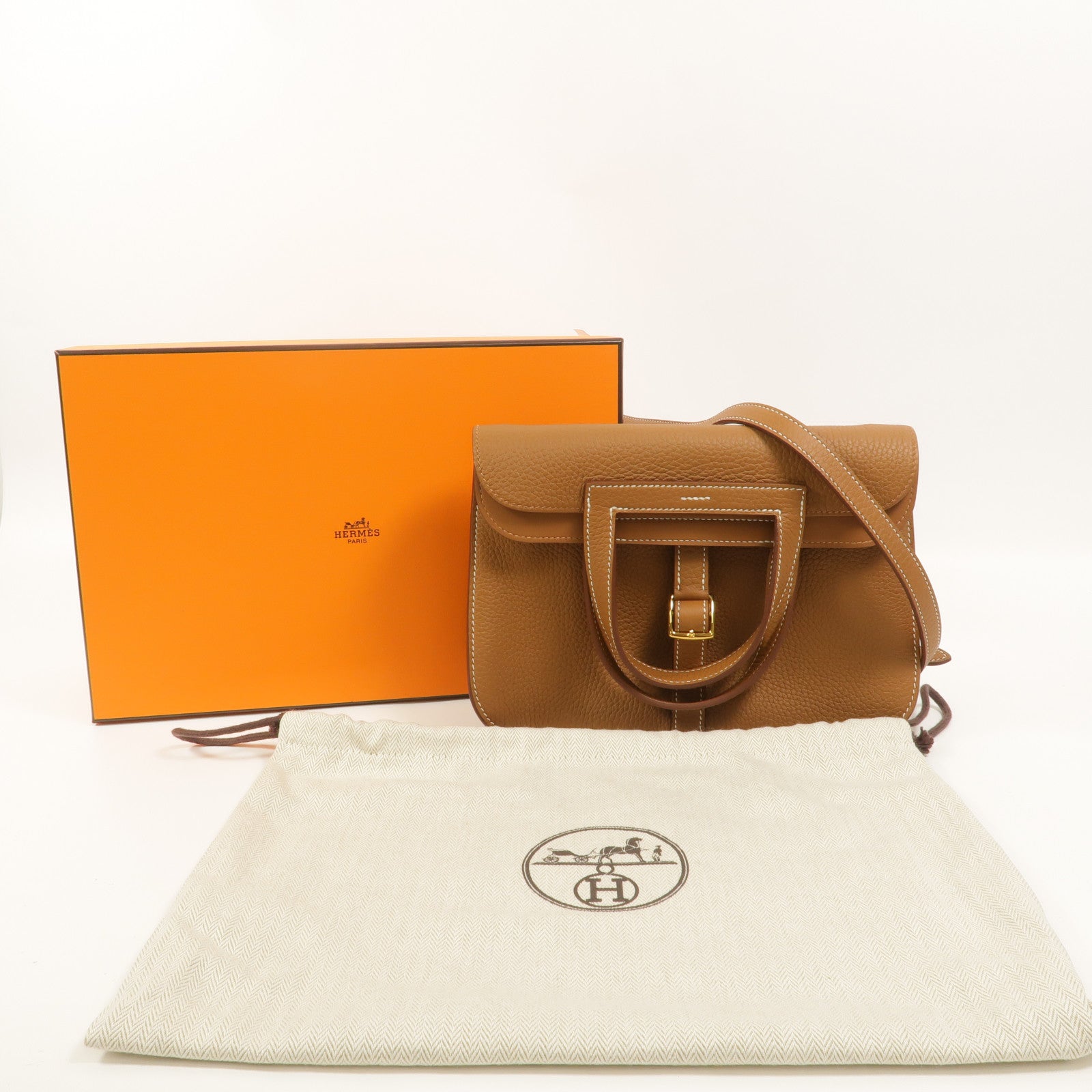 HERMES Clemence皮革Halzan 25手挽肩背兩用袋Gold