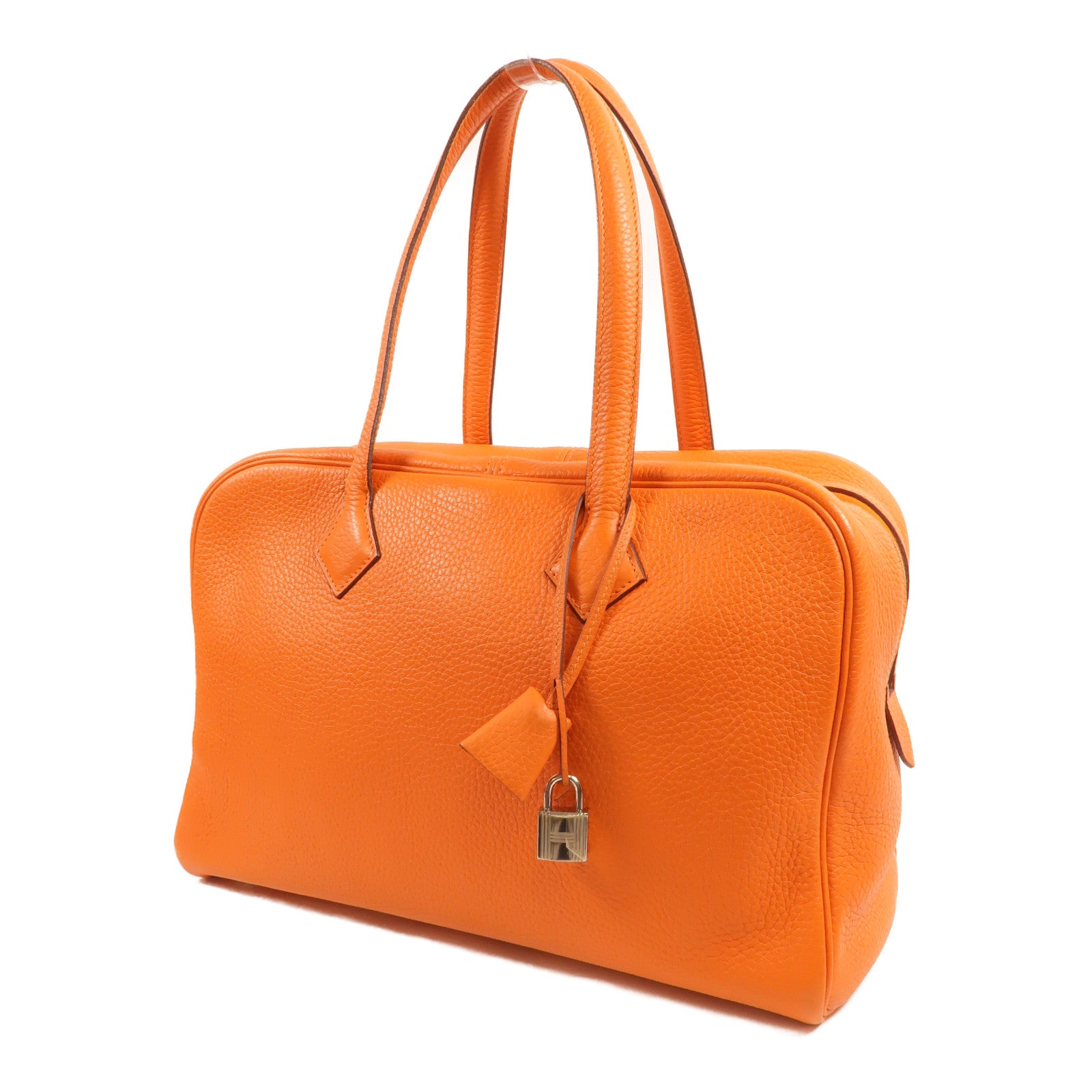 HERMES Clemence皮革Victoria 35手挽袋Orange