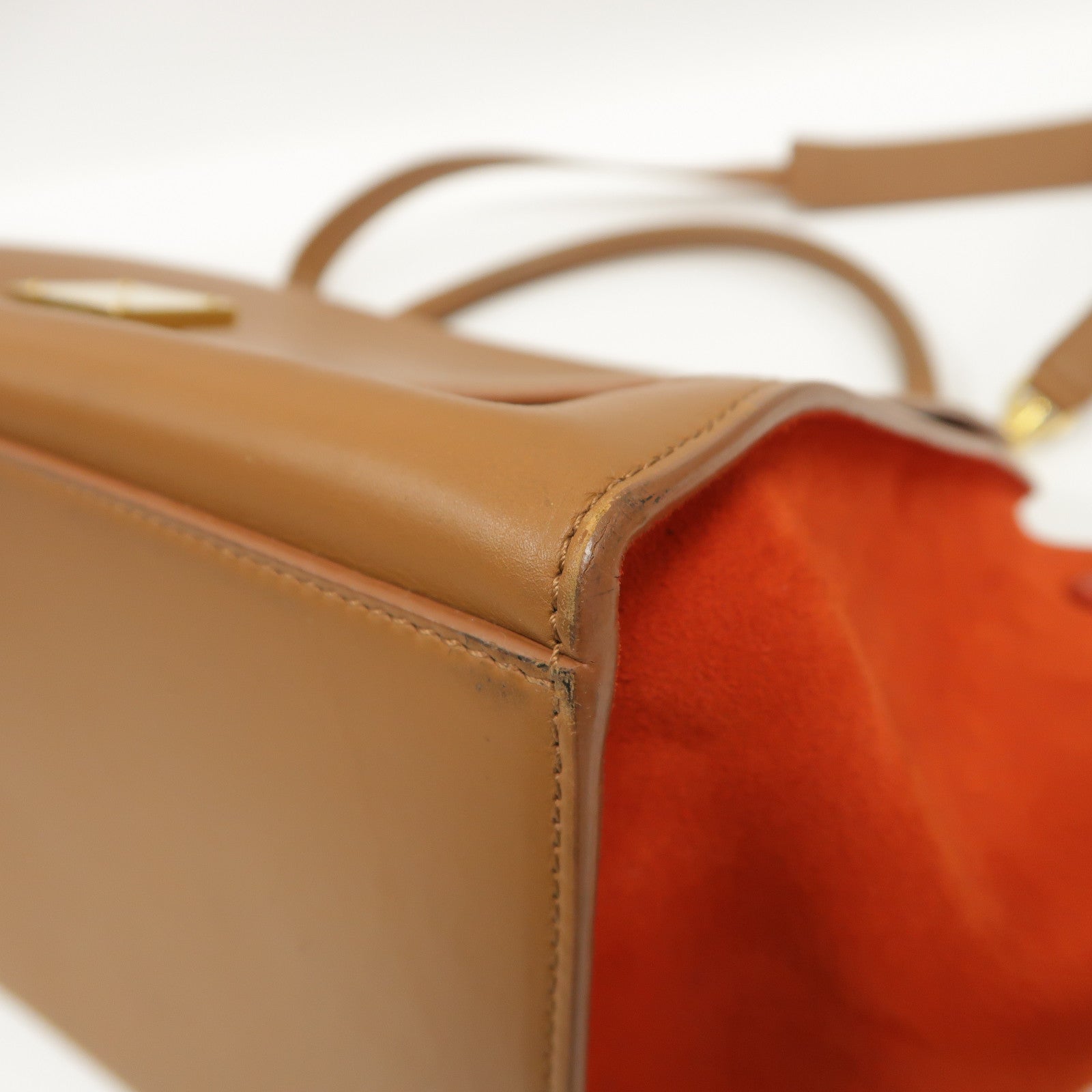 CELINE 牛皮皮革Trapeze金扣手挽肩背兩用袋啡色