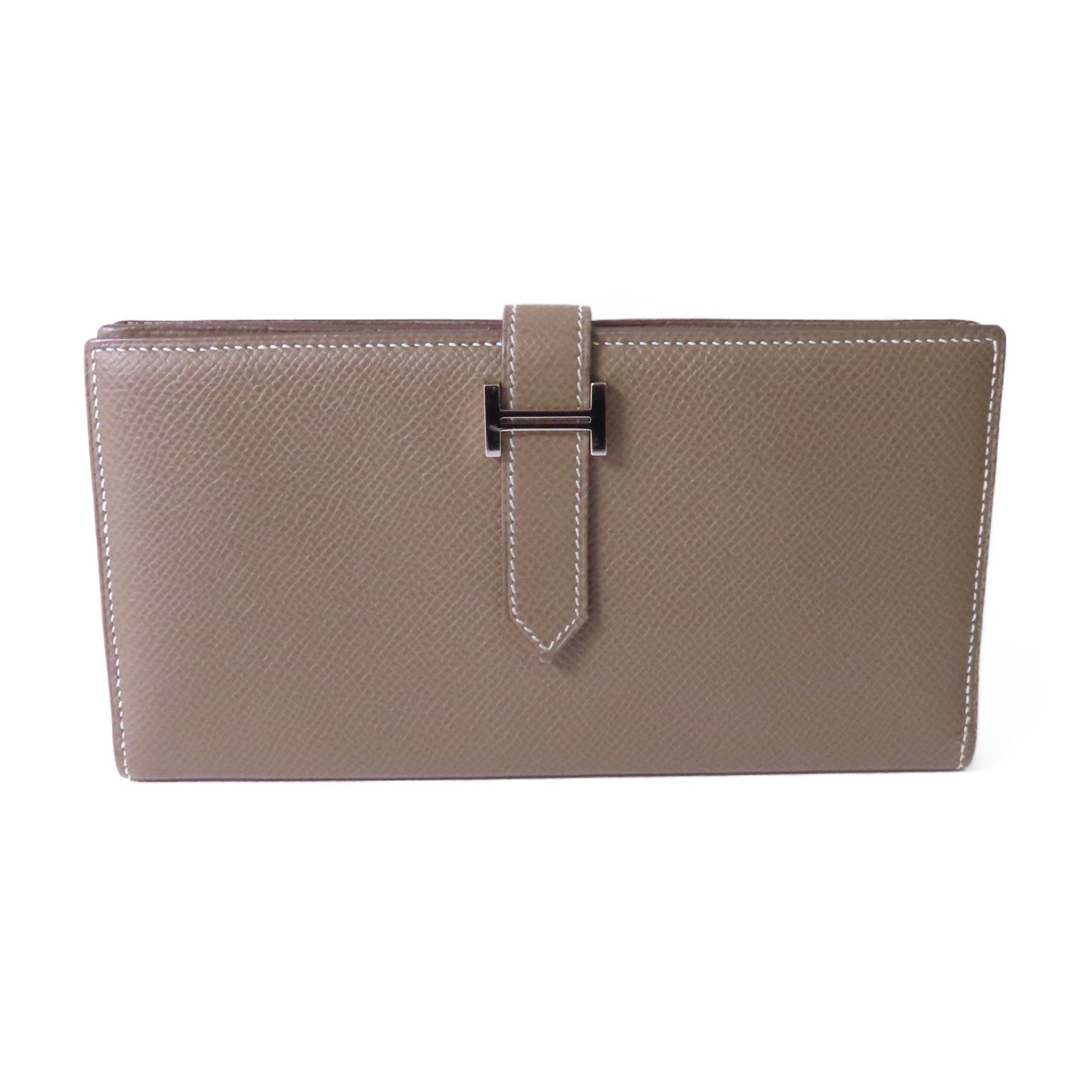 HERMES Epsom皮革Bearn Long Wallet銀扣長錢包大象灰色
