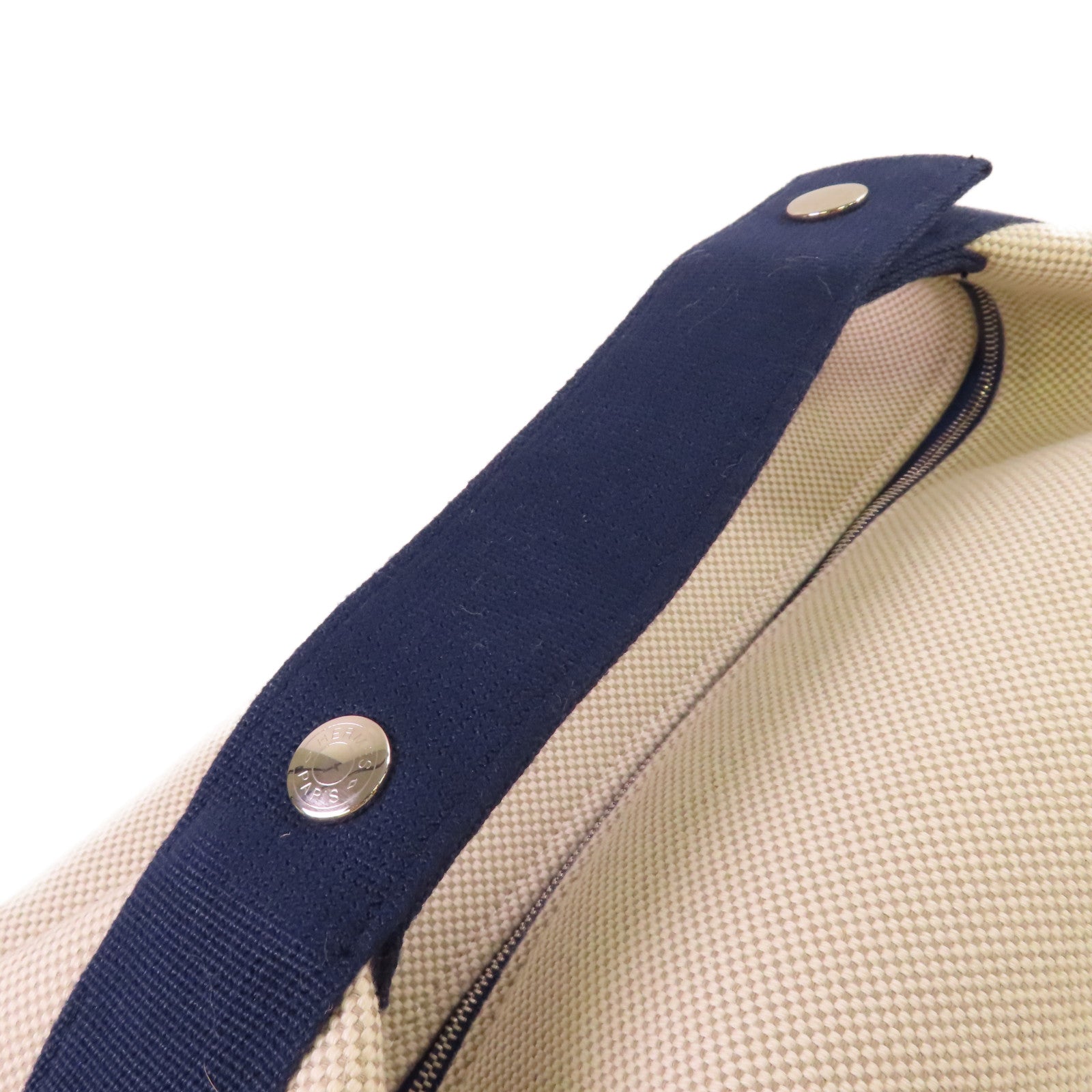 HERMES Herringbone帆布Bride A Brac GM Hand Bag銀扣手挽袋Gris Perle珍珠灰色/藍色