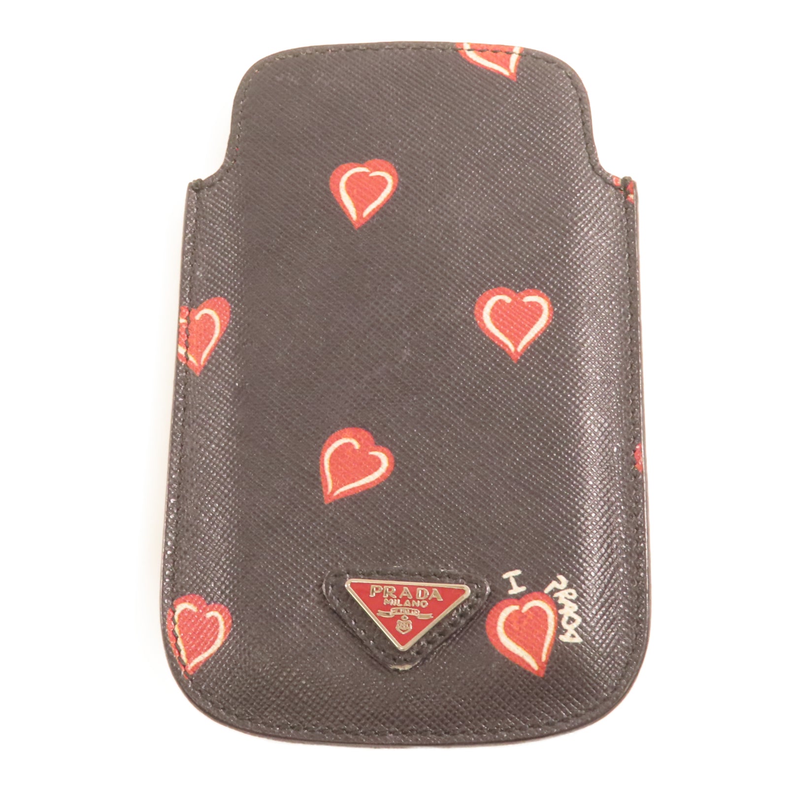 PRADA 牛皮皮革Phone Case銀扣卡片套深藍色