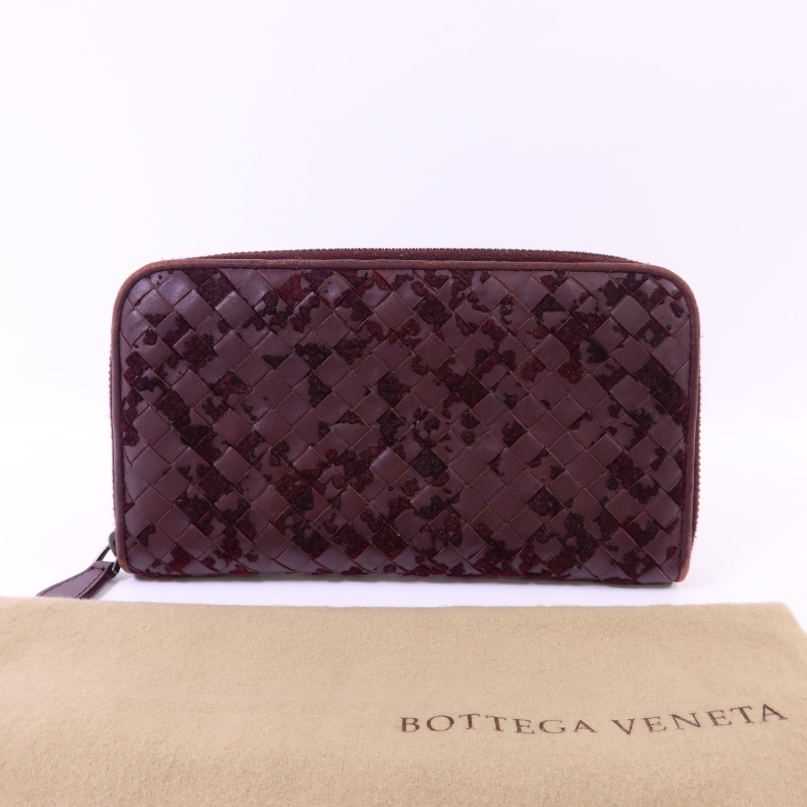 BOTTEGA VENETA 【激減優惠】織紋皮革/天鵝絨Zip Around Wallet長錢包