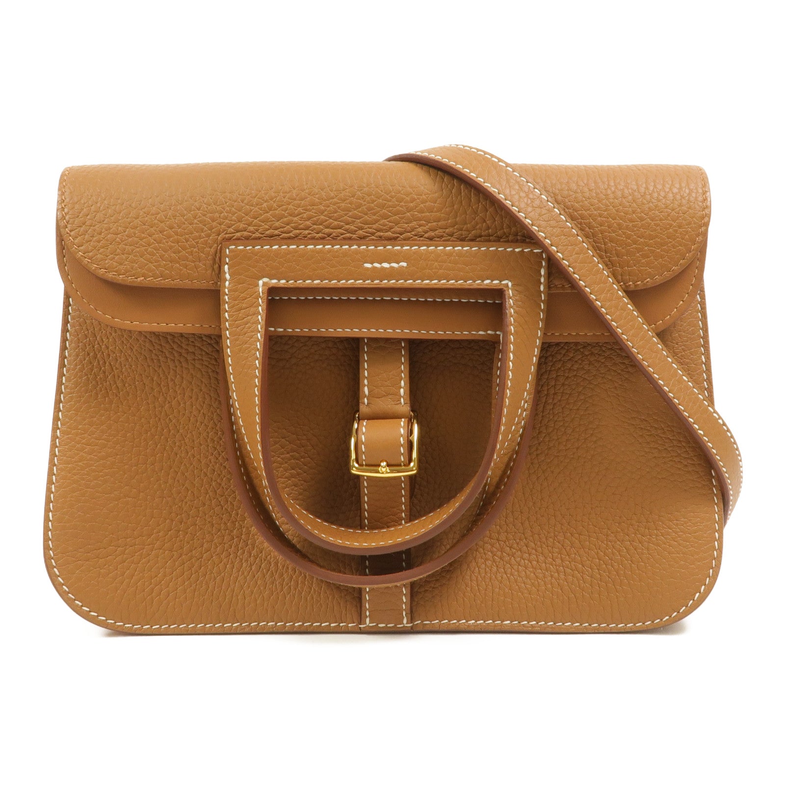 HERMES Clemence皮革Halzan 25手挽肩背兩用袋Gold