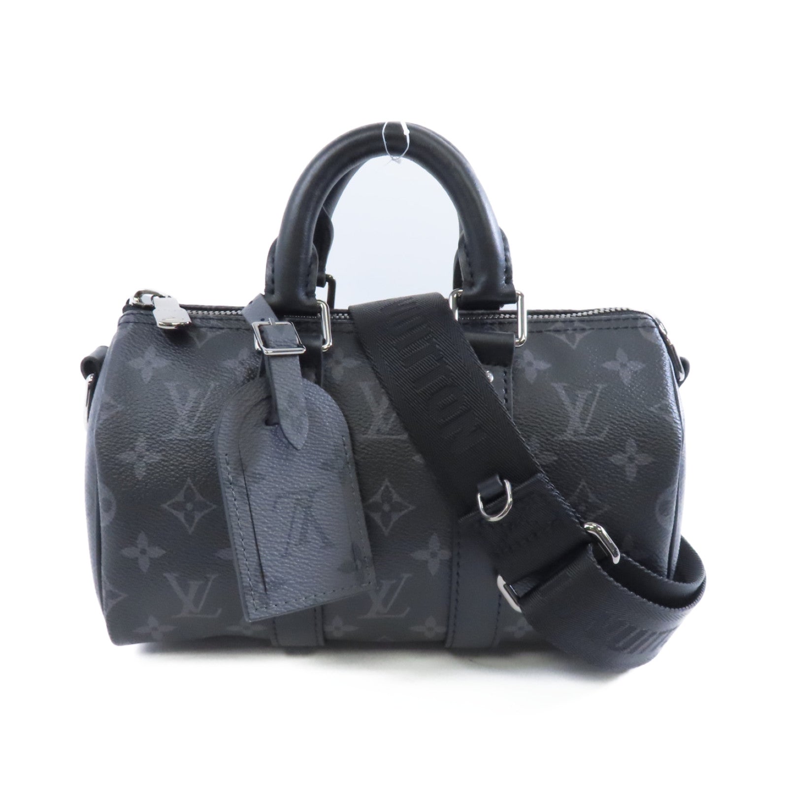 LOUIS VUITTON Monogram Eclipse Keepall 25銀扣手挽肩背兩用袋