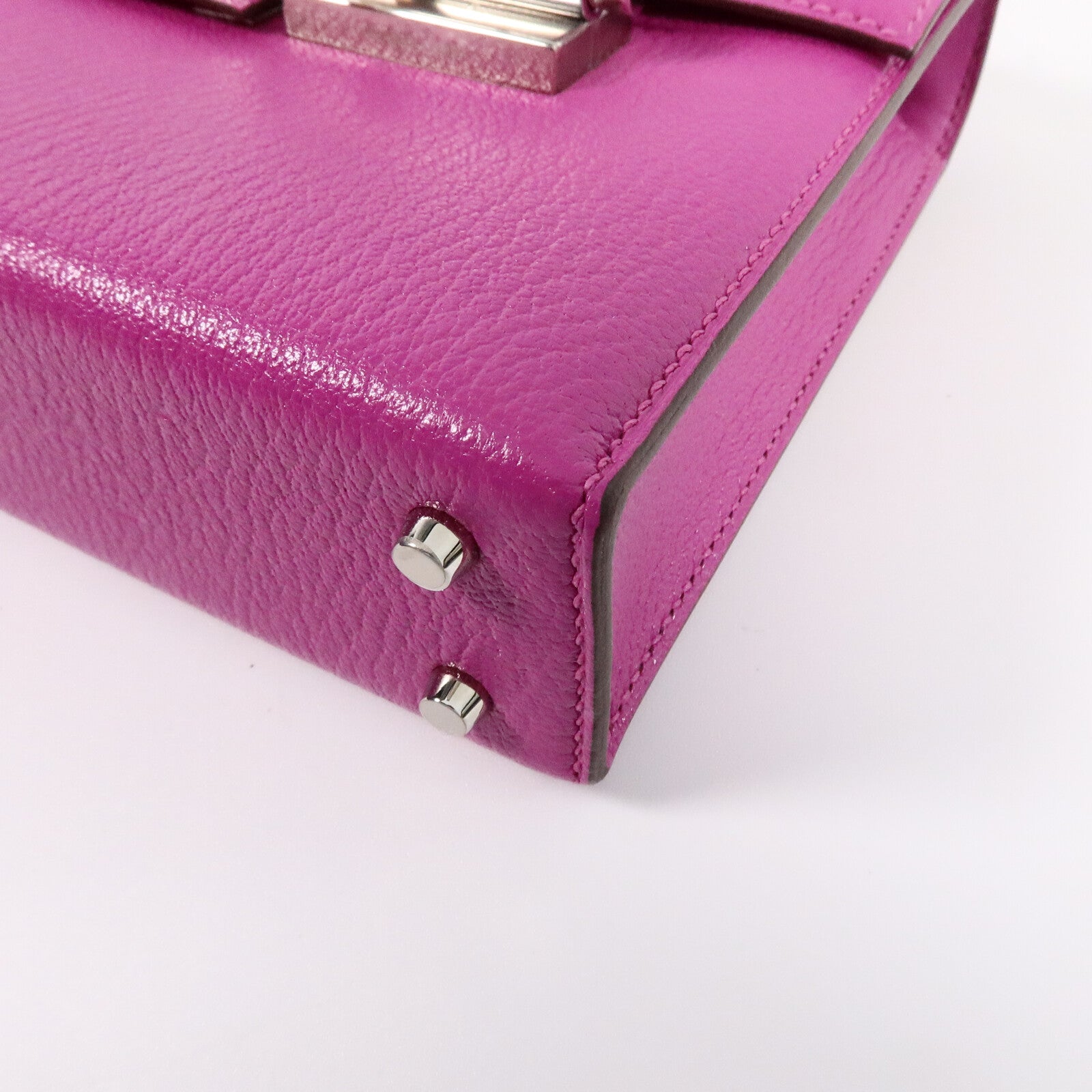 HERMES Chevre皮革Verrou Mini鏈帶肩背袋Rose Purple