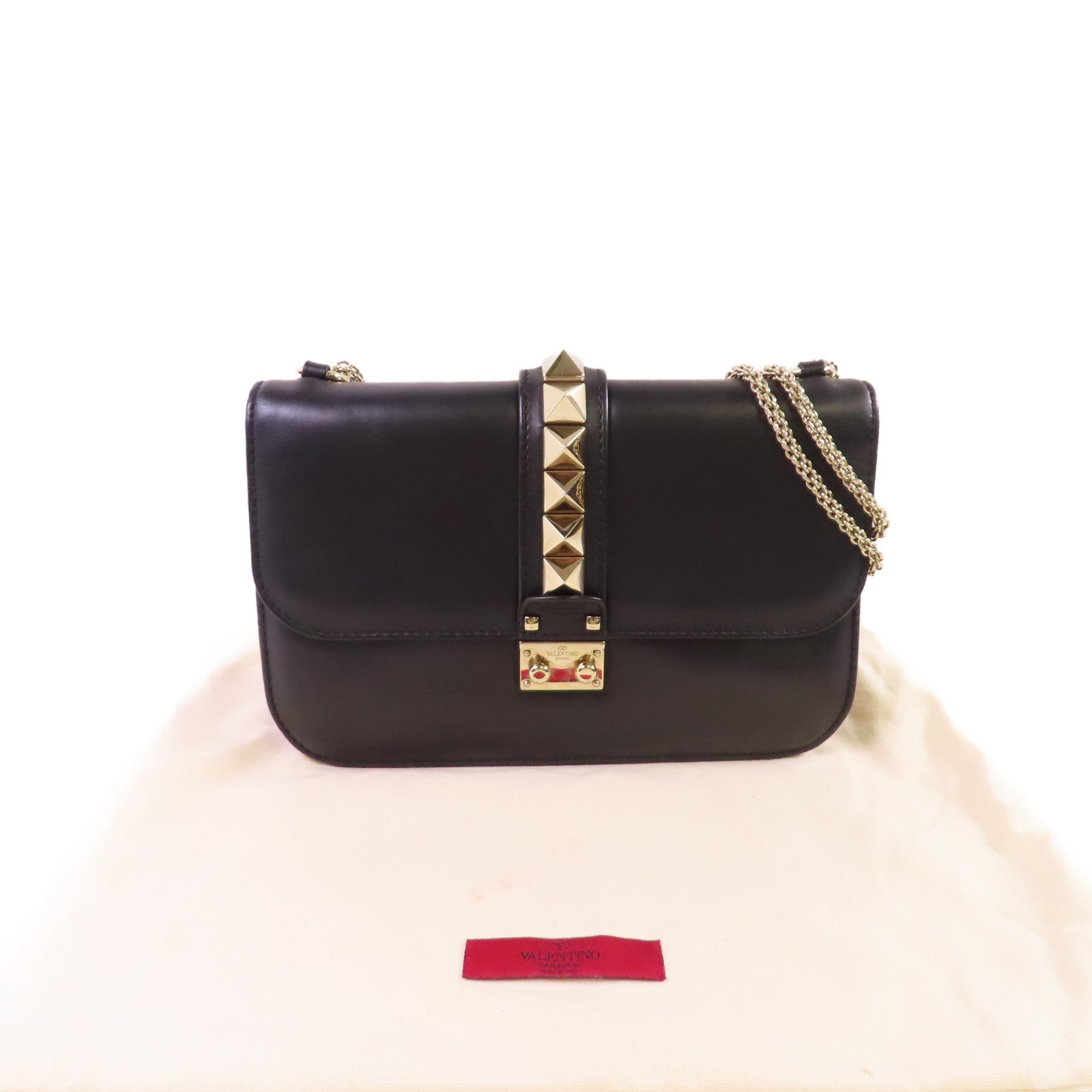 Valentino 【激減優惠】牛皮皮革Garavani Rockstud Chain Shoulder Bag金扣鏈帶肩背袋黑色