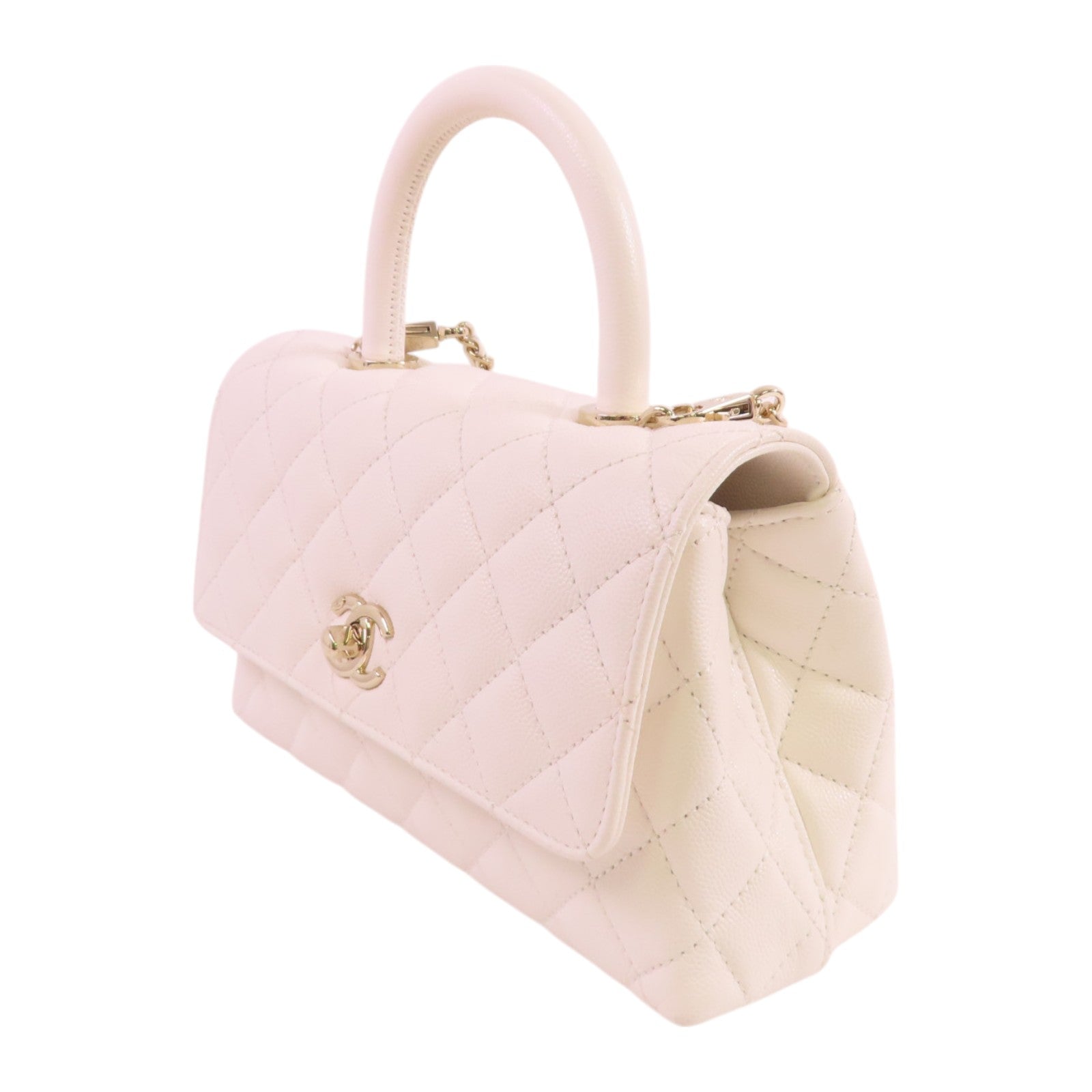 CHANEL 牛皮皮革CoCo Handle 2Way Shoulder Bag金扣鏈帶手挽肩背兩用袋