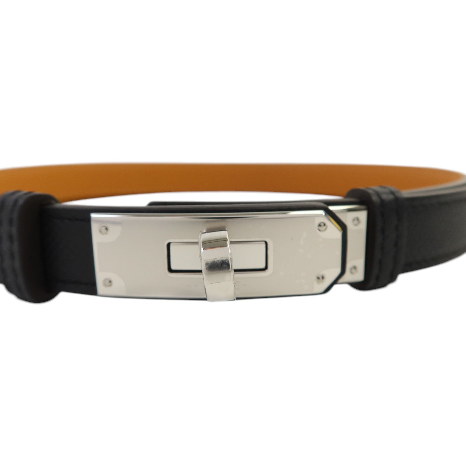 HERMES Epsom皮革Kelly 18 Belt銀扣皮帶Noir