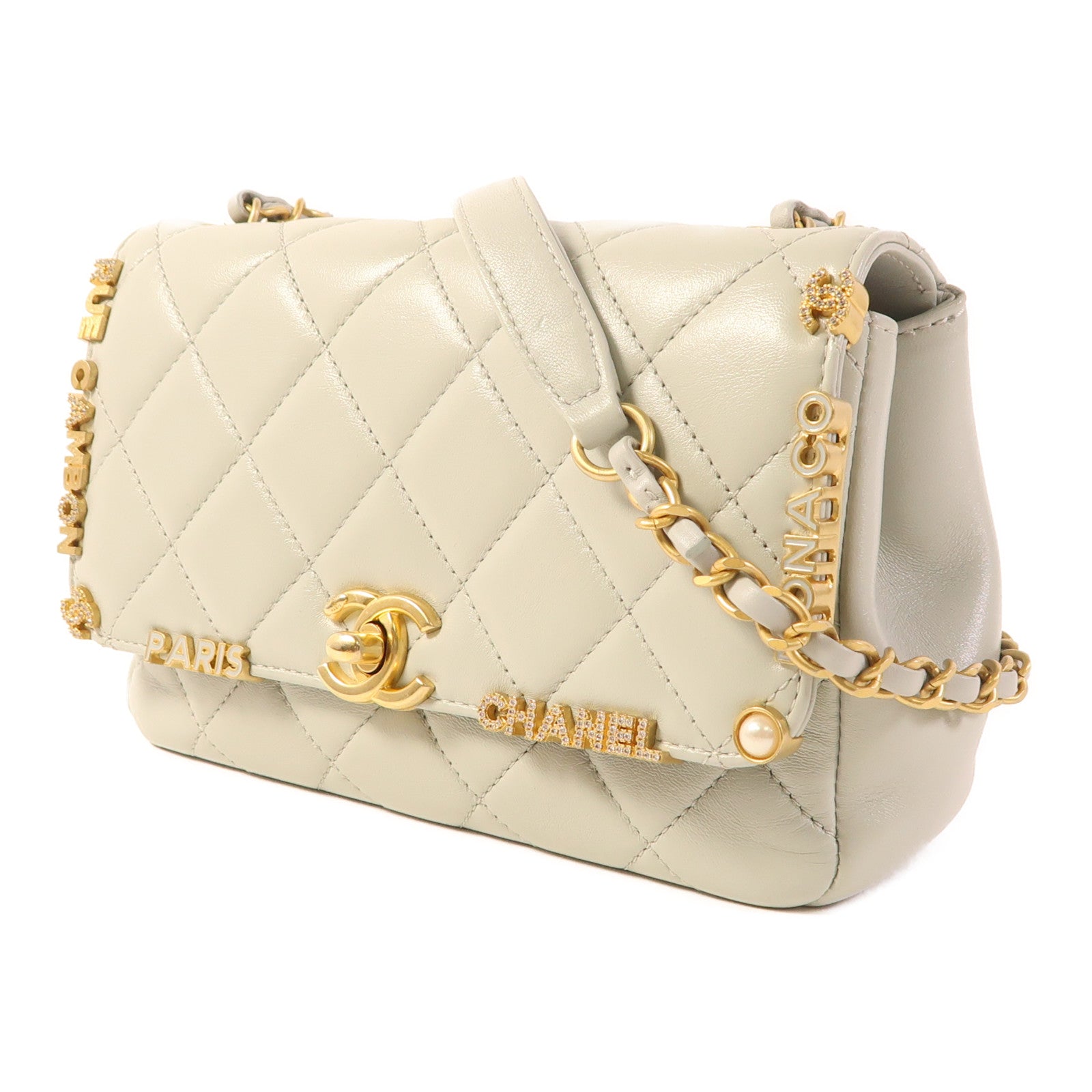 CHANEL 羊皮皮革Chain Shoulder金扣鏈帶肩背袋