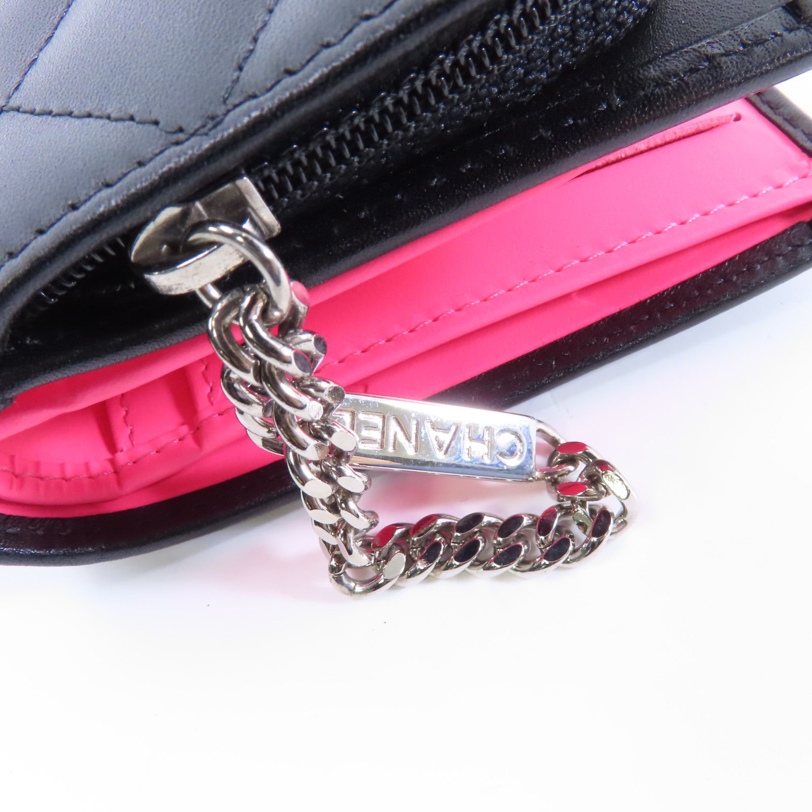 CHANEL 菱格牛皮皮革Cambon Wallet銀扣錢包黑色