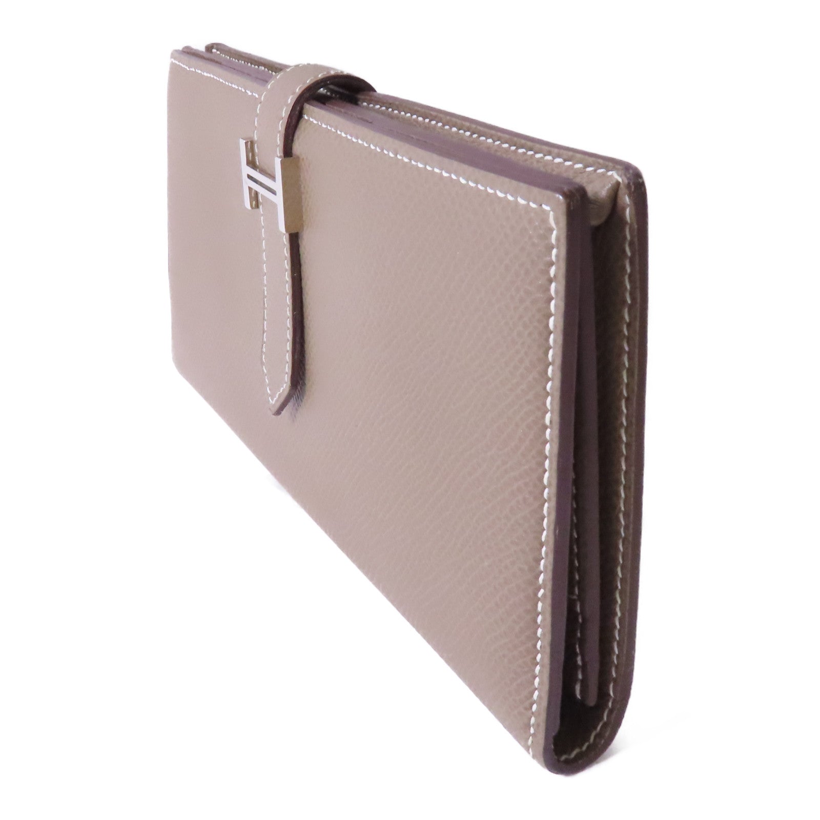 HERMES Epsom皮革Bearn Long Wallet銀扣長錢包大象灰色
