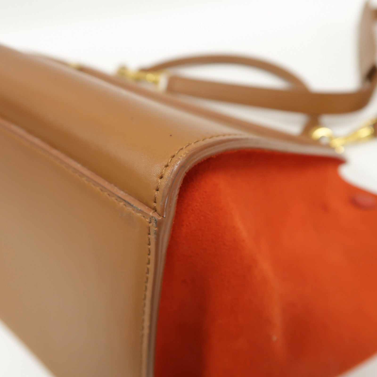 CELINE 牛皮皮革Trapeze金扣手挽肩背兩用袋啡色