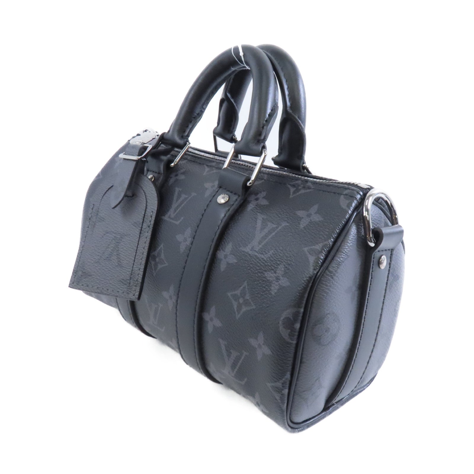 LOUIS VUITTON Monogram Eclipse Keepall 25銀扣手挽肩背兩用袋