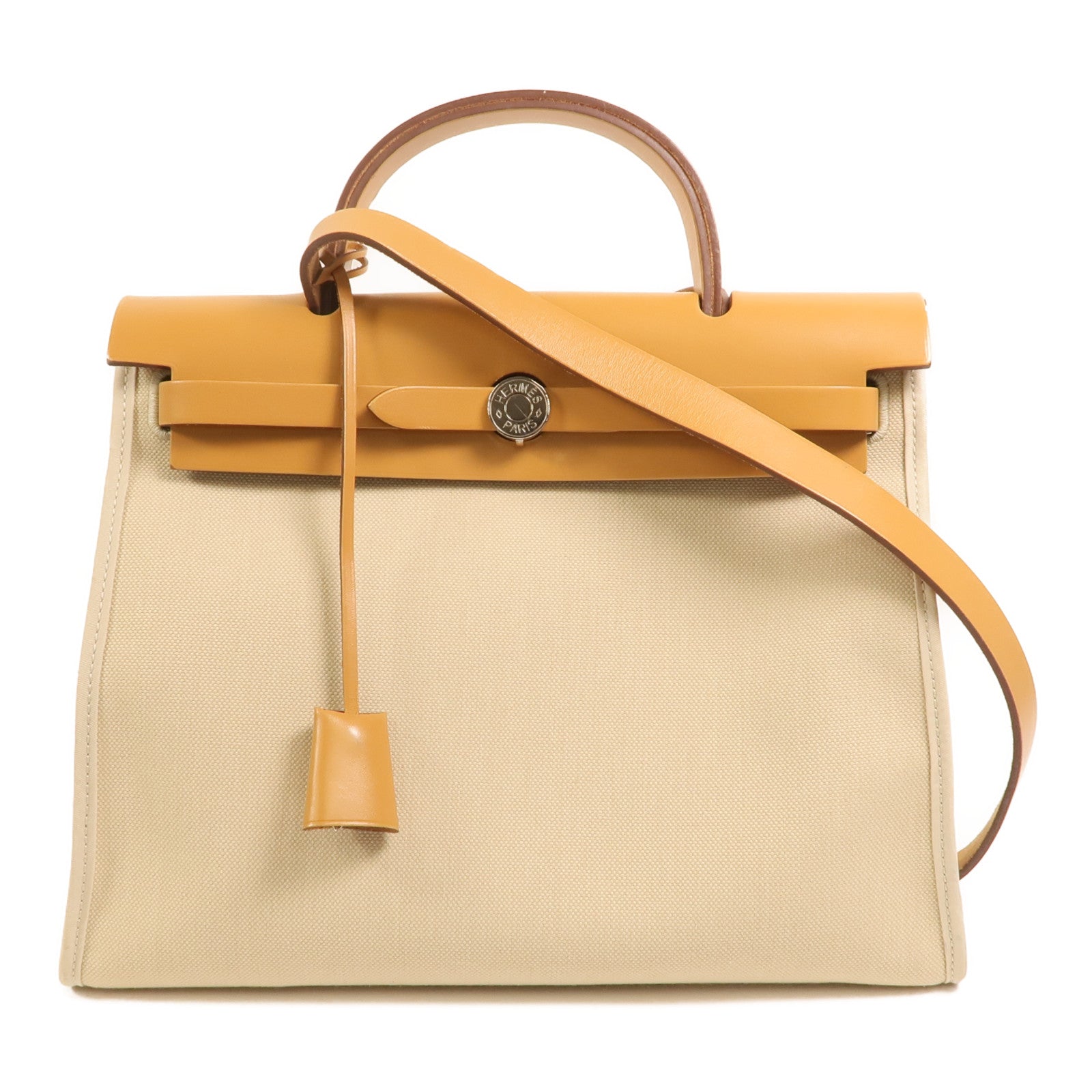 HERMES 帆布Herbag PM銀扣手挽肩背兩用袋Beton