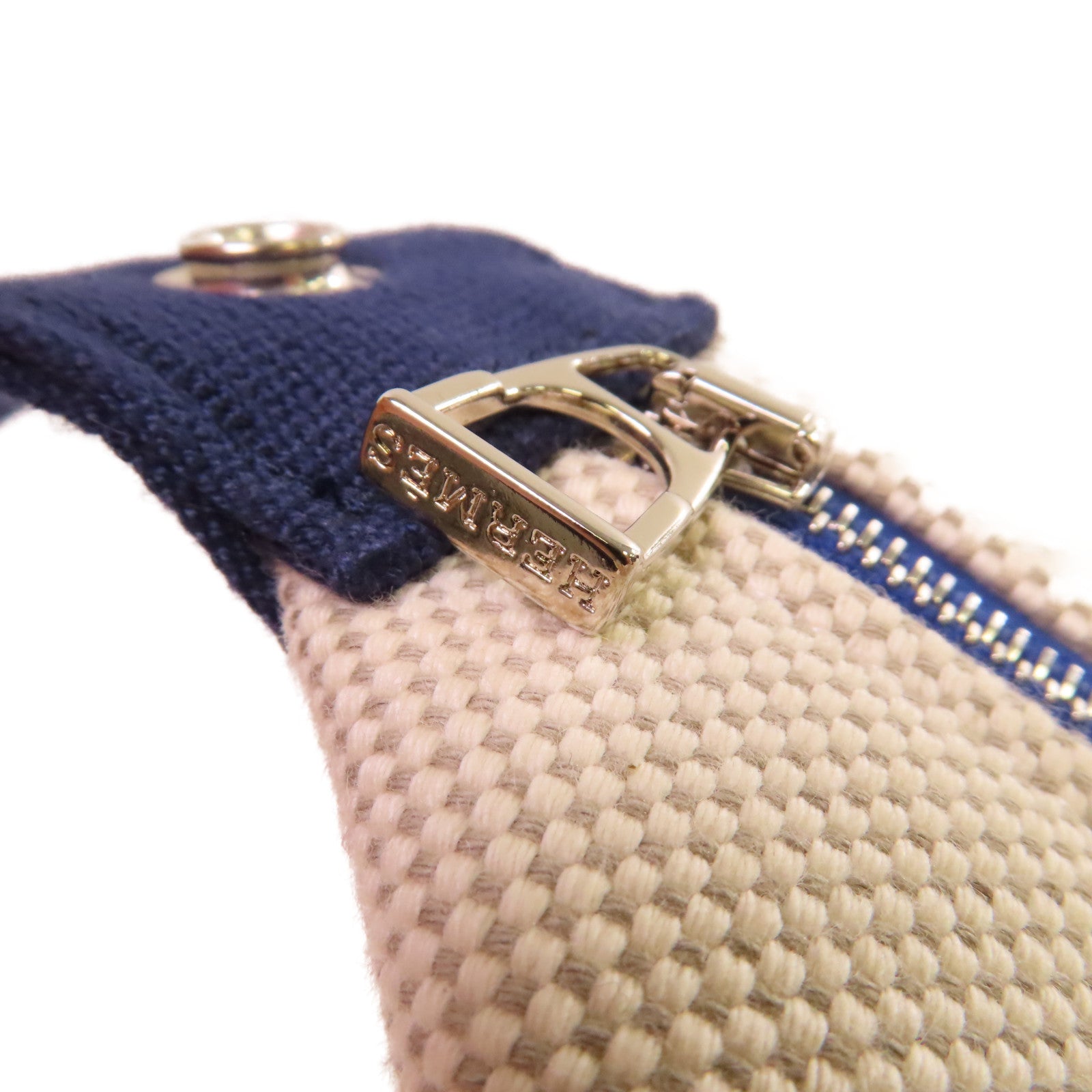 HERMES Herringbone帆布Bride A Brac GM Hand Bag銀扣手挽袋Gris Perle珍珠灰色/藍色
