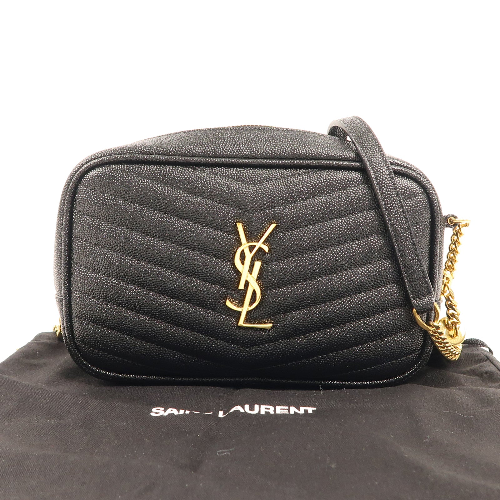 SAINT LAURENT 牛皮皮革Lou Mini金扣鏈帶肩背袋