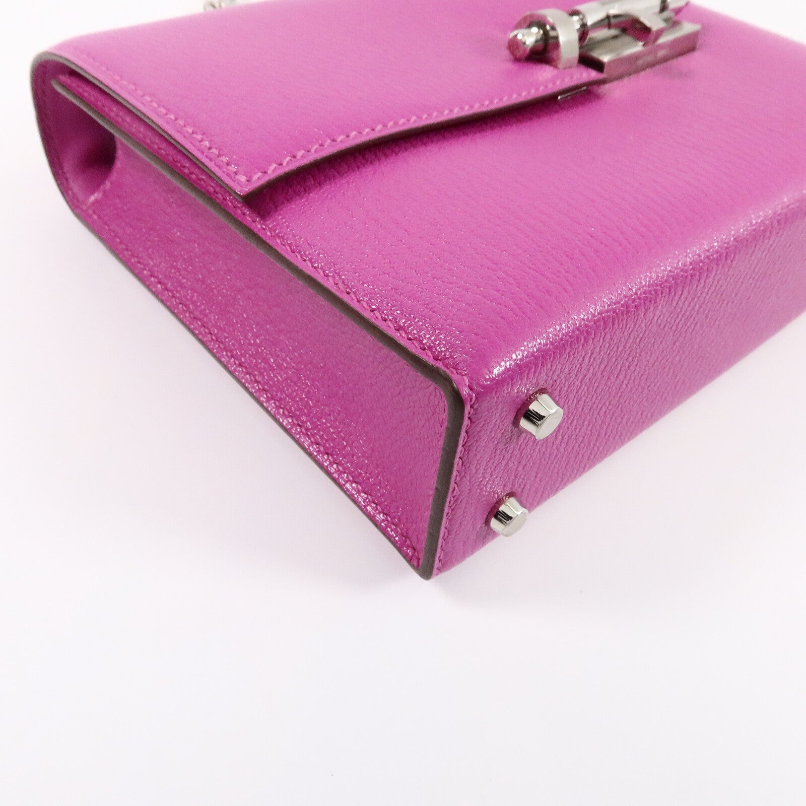 HERMES Chevre皮革Verrou Mini鏈帶肩背袋Rose Purple