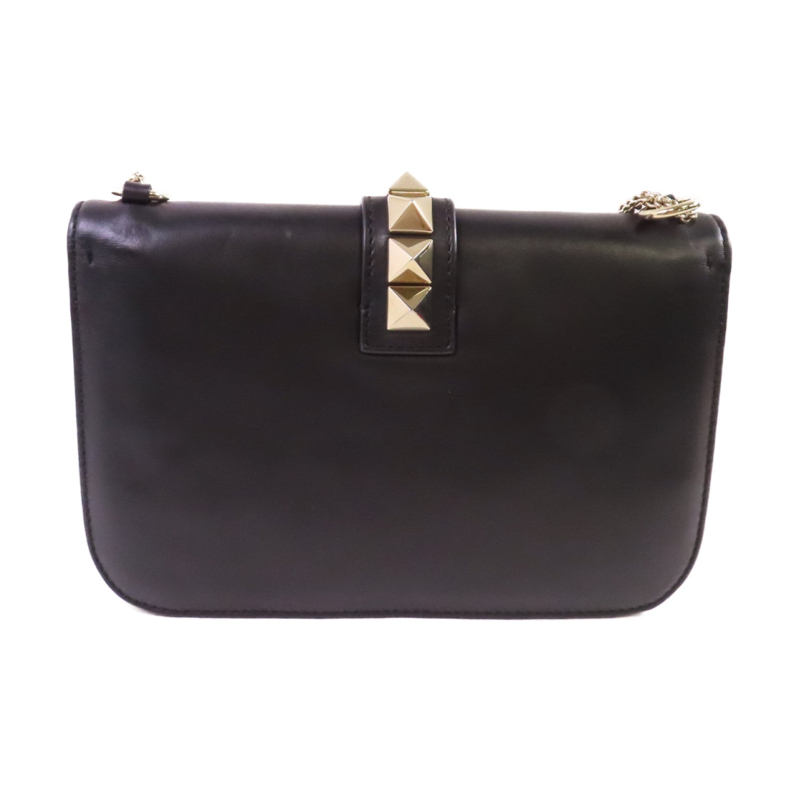 Valentino 【激減優惠】牛皮皮革Garavani Rockstud Chain Shoulder Bag金扣鏈帶肩背袋黑色