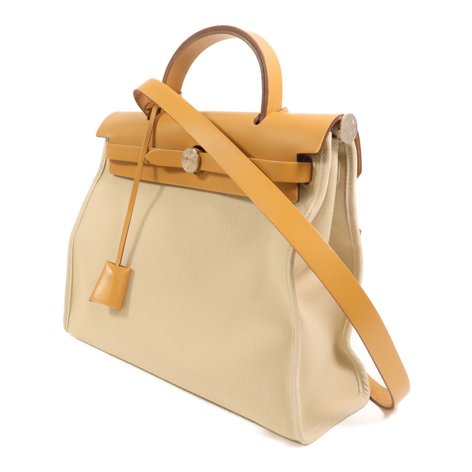 HERMES 帆布Herbag PM銀扣手挽肩背兩用袋Beton