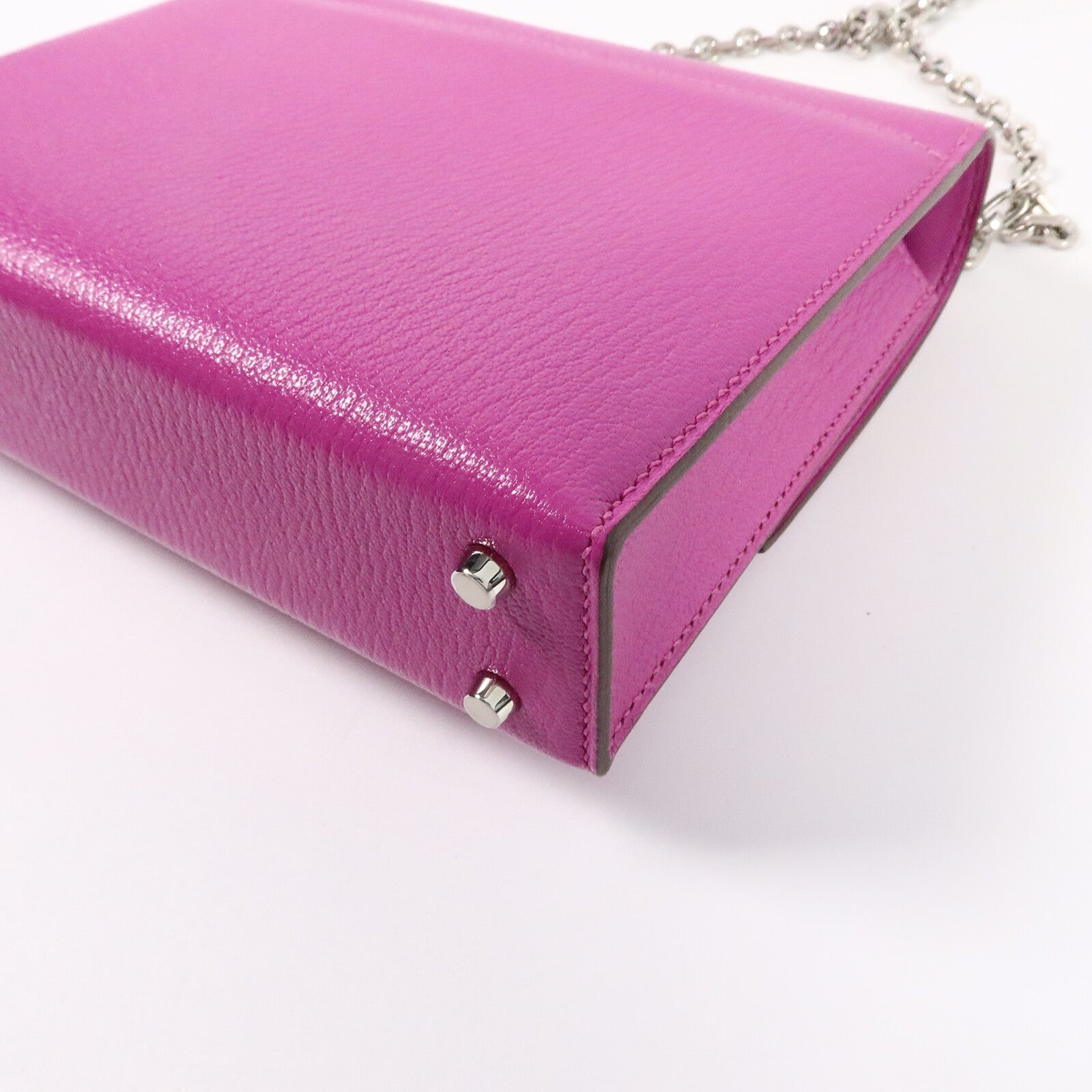 HERMES Chevre皮革Verrou Mini鏈帶肩背袋Rose Purple