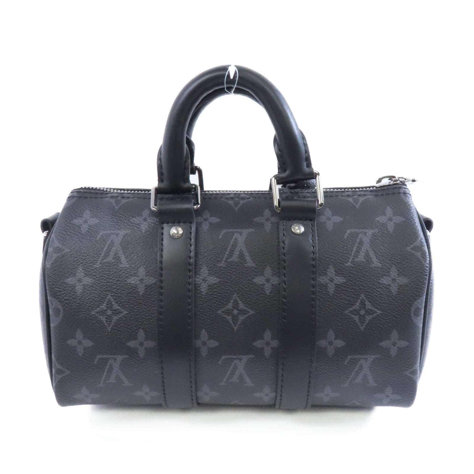 LOUIS VUITTON Monogram Eclipse Keepall 25銀扣手挽肩背兩用袋