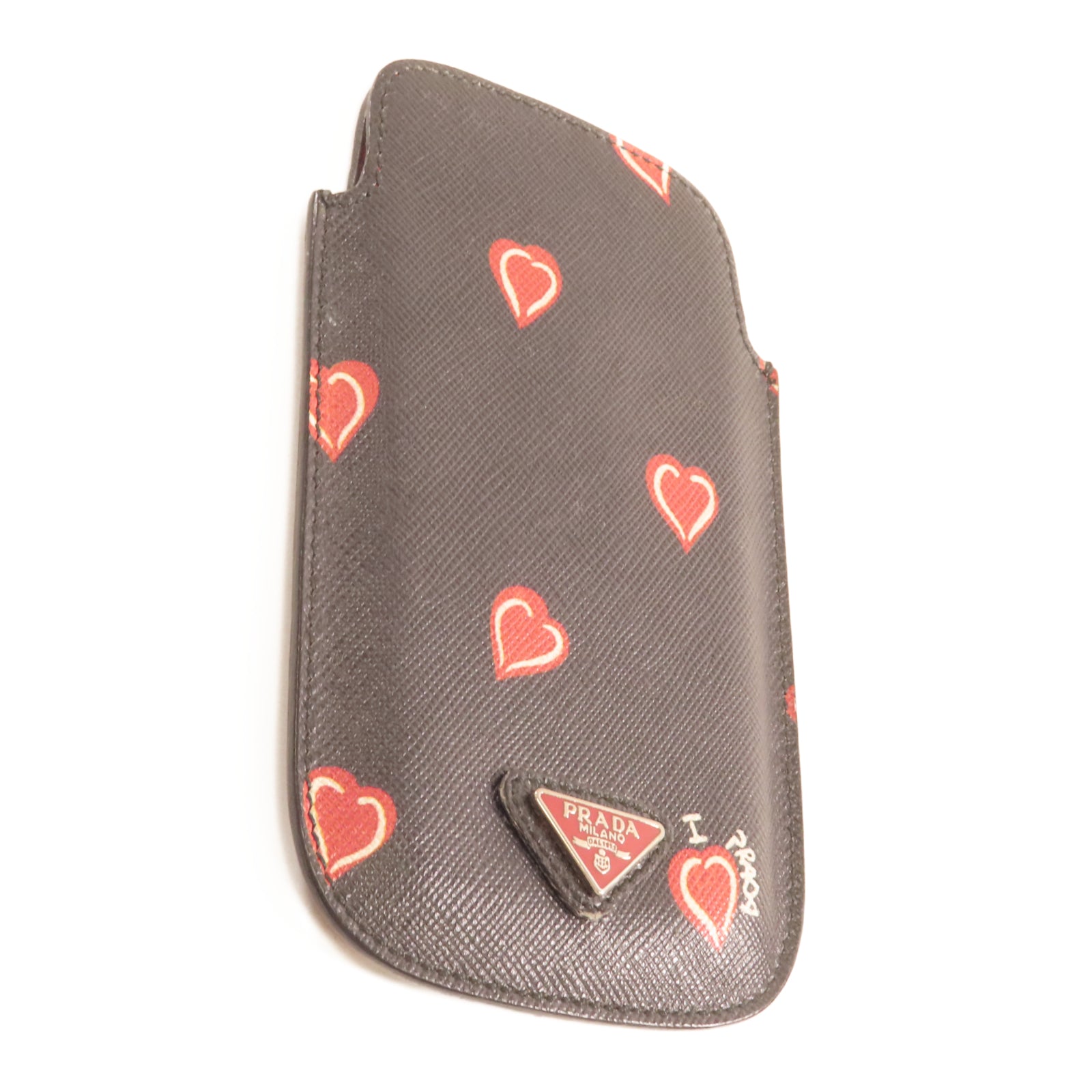 PRADA 牛皮皮革Phone Case銀扣卡片套深藍色